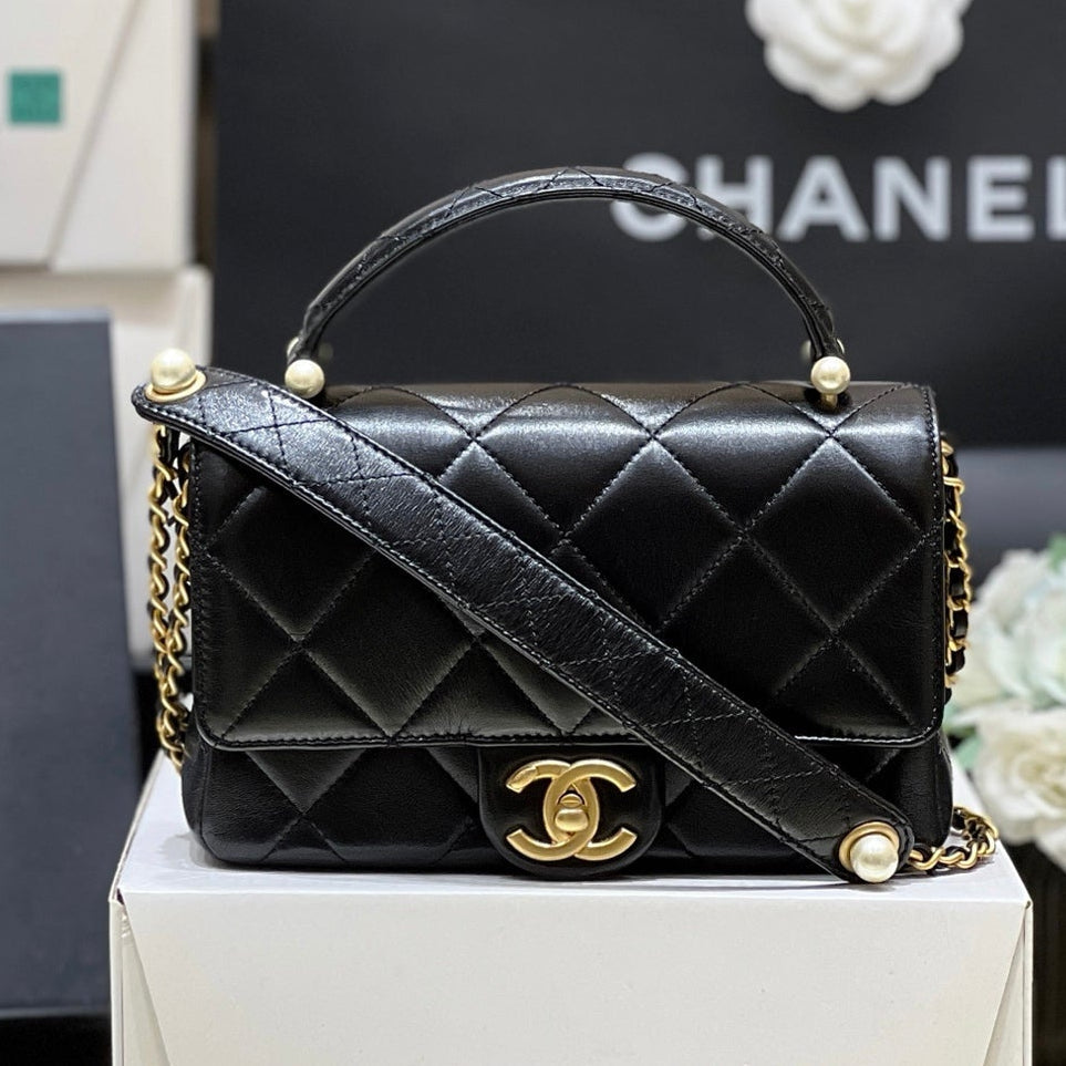 Chanel 2026 Pearl Handle Bag 20cm Black Lambskin 290311
