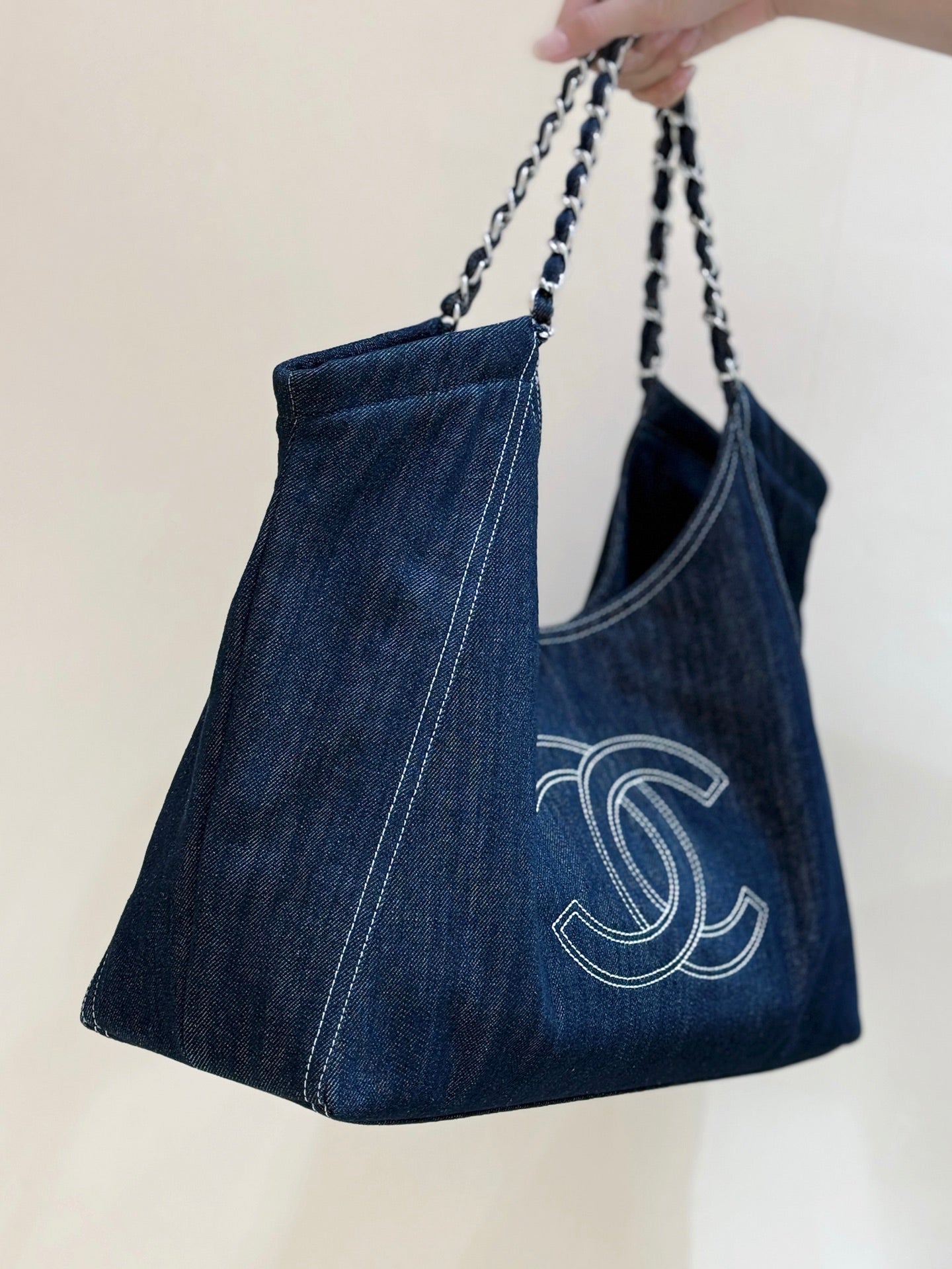 CC Vintage Cabas Tote 48cm Blue Denim