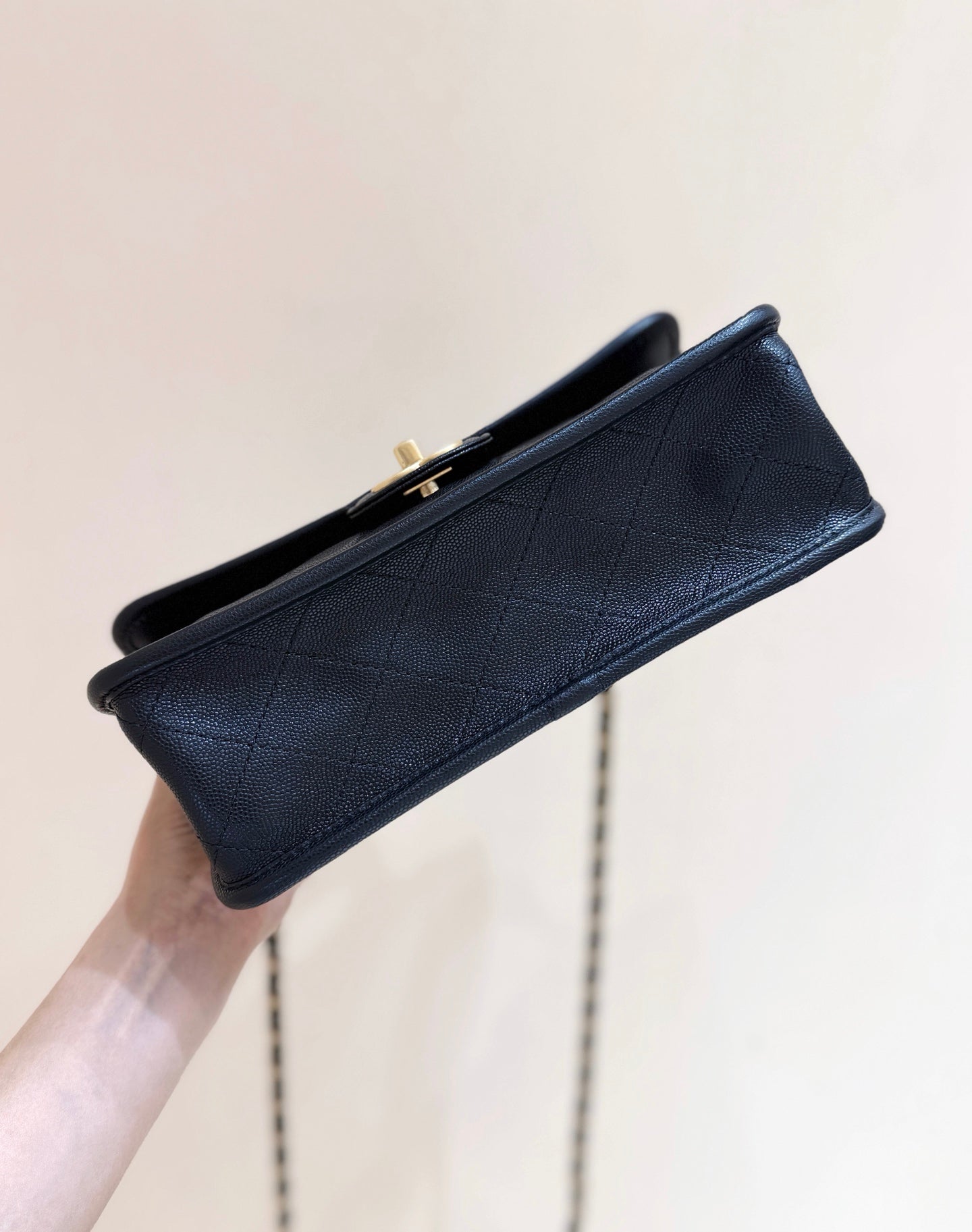 Chanel 2025 Four-Leaf Clover Bag 25cm Black Gold Caviar Leather 342125