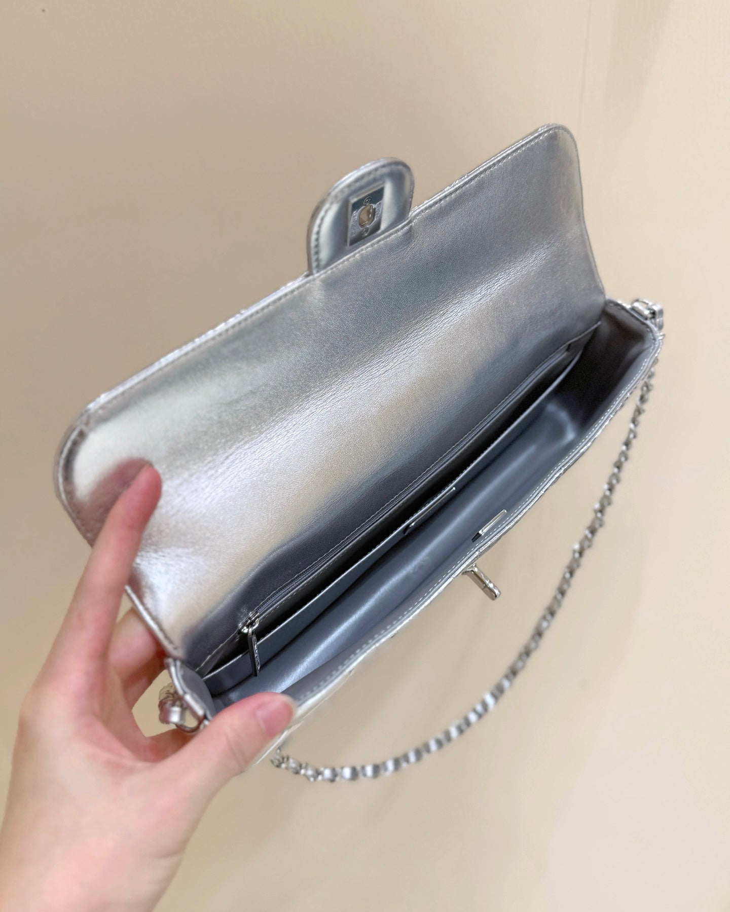 Chanel 2025 Bag 30cm Silver Shine Calfskin 345970