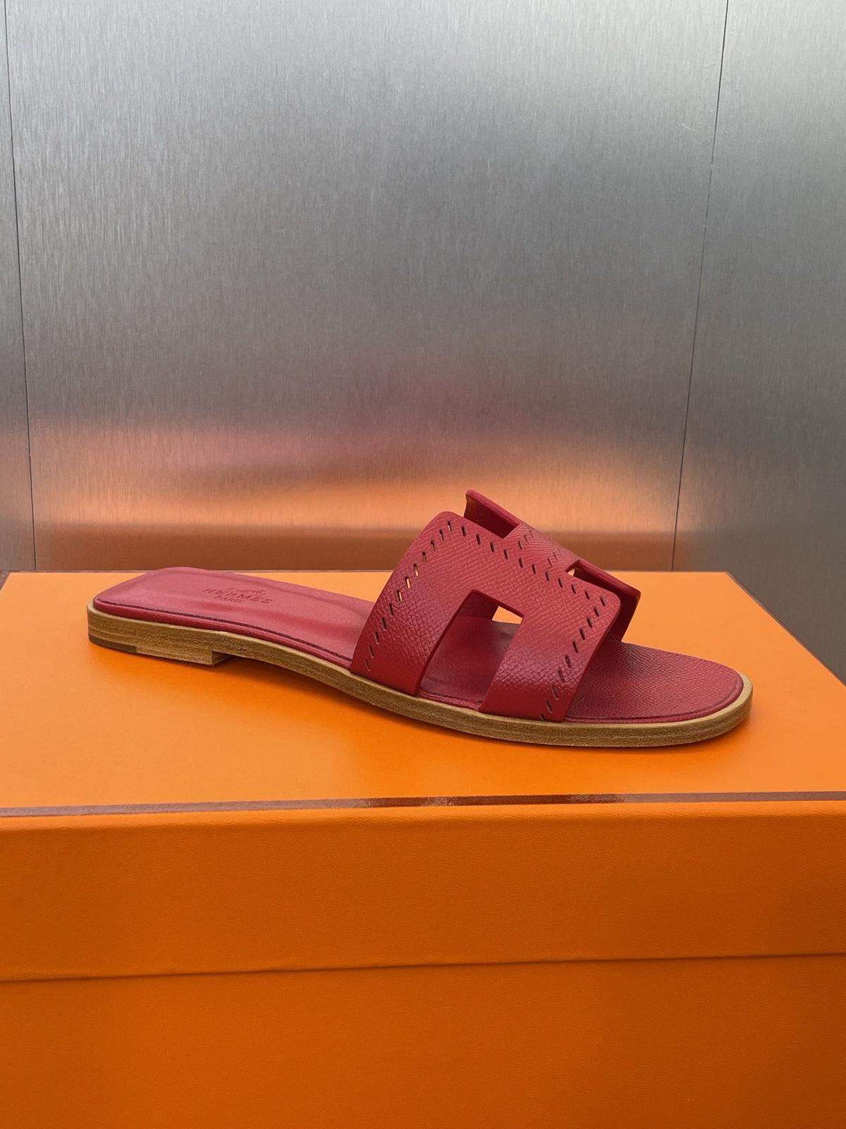 HM 25 Oran Sandal Dark Red Perforate Epsom Leather