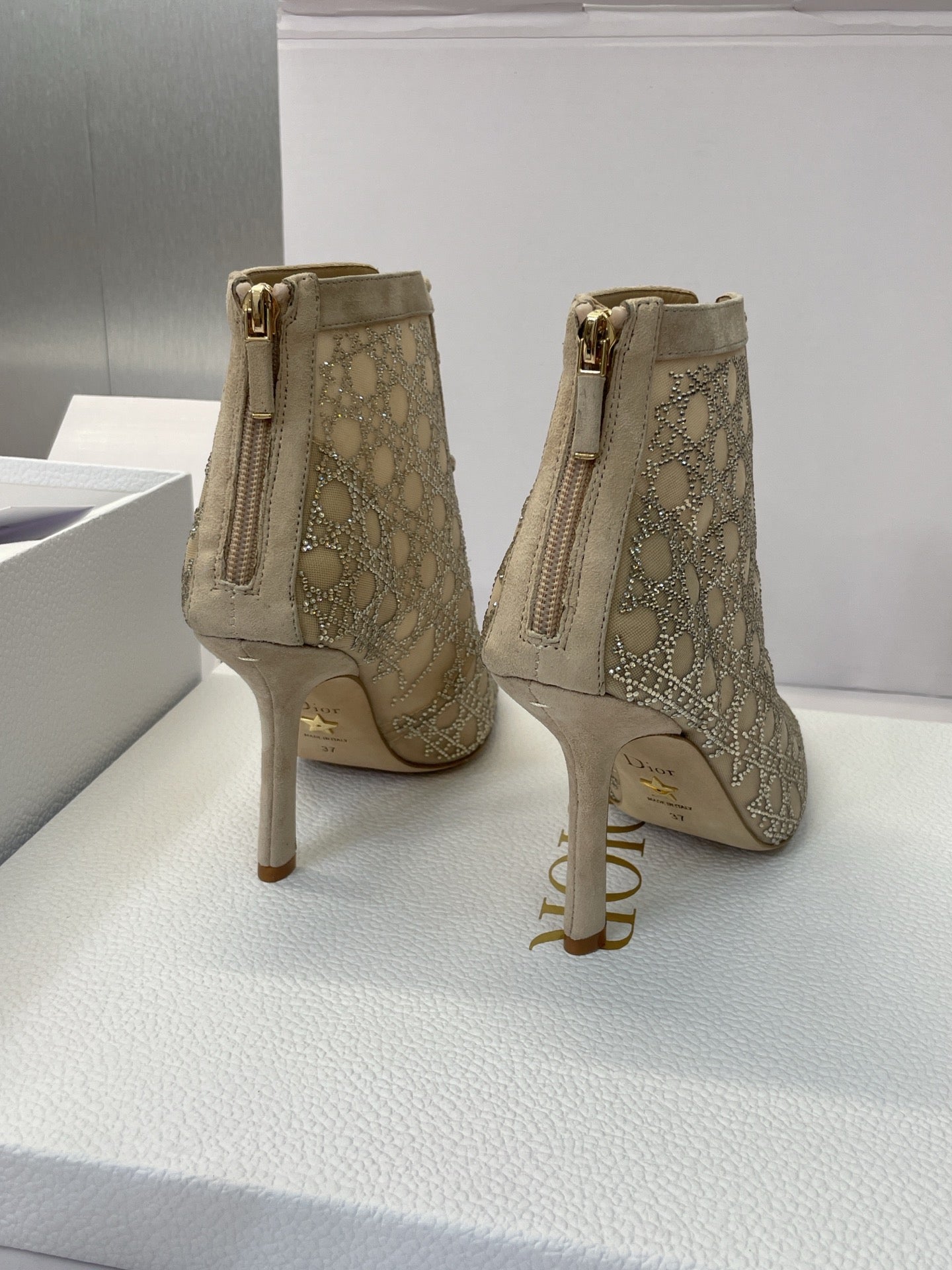 Dior 2025 Capture Heeled Ankle Boot Beige Mesh Sheepskin 508532