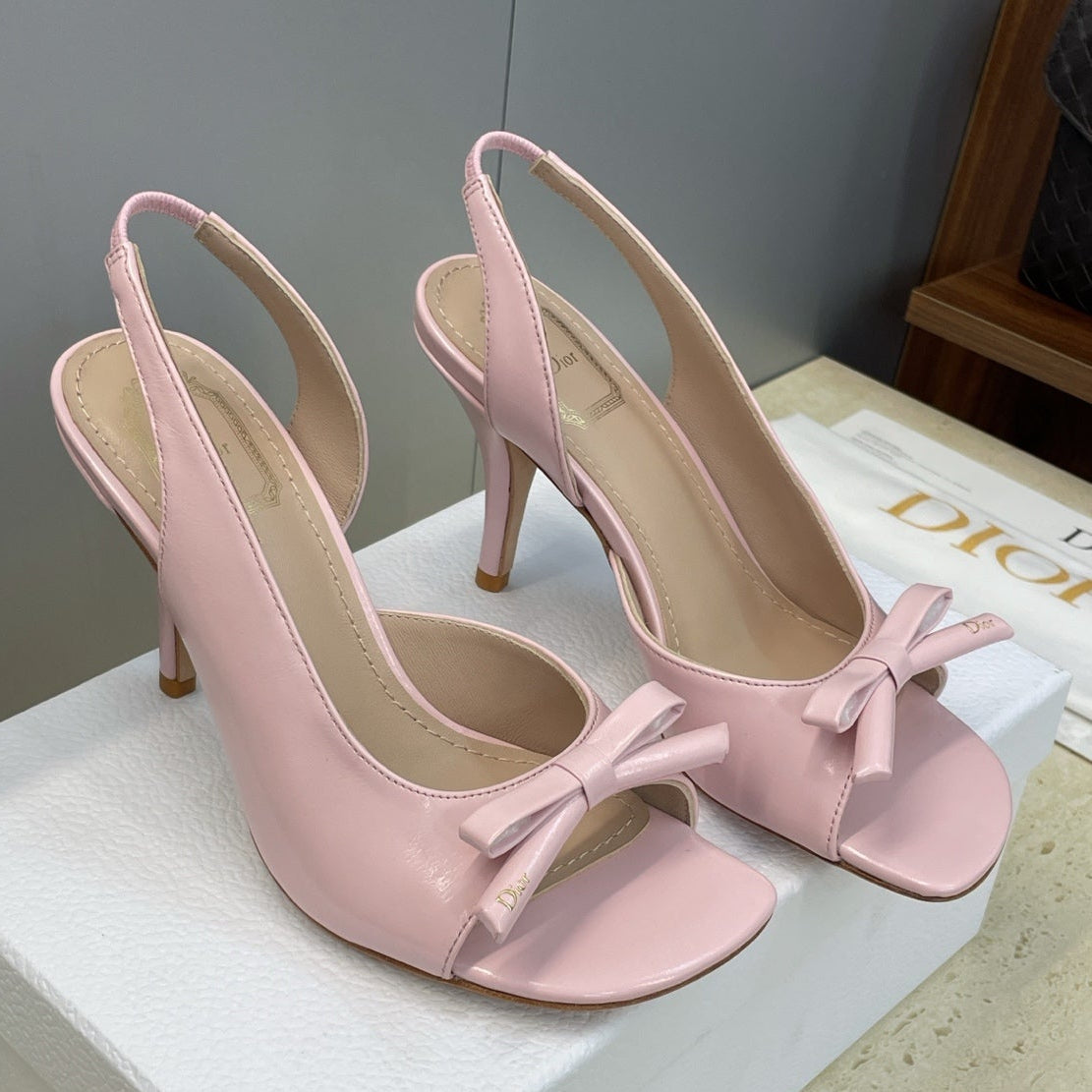 Dior 2026 Bow Heeled Slingback Sandal 85mm Soupir Pink Lambskin 607567