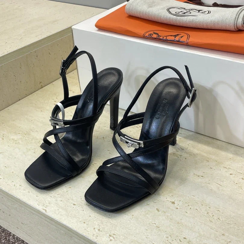 HM 26ss Kelly Silver Buckle Sandals Calfskin