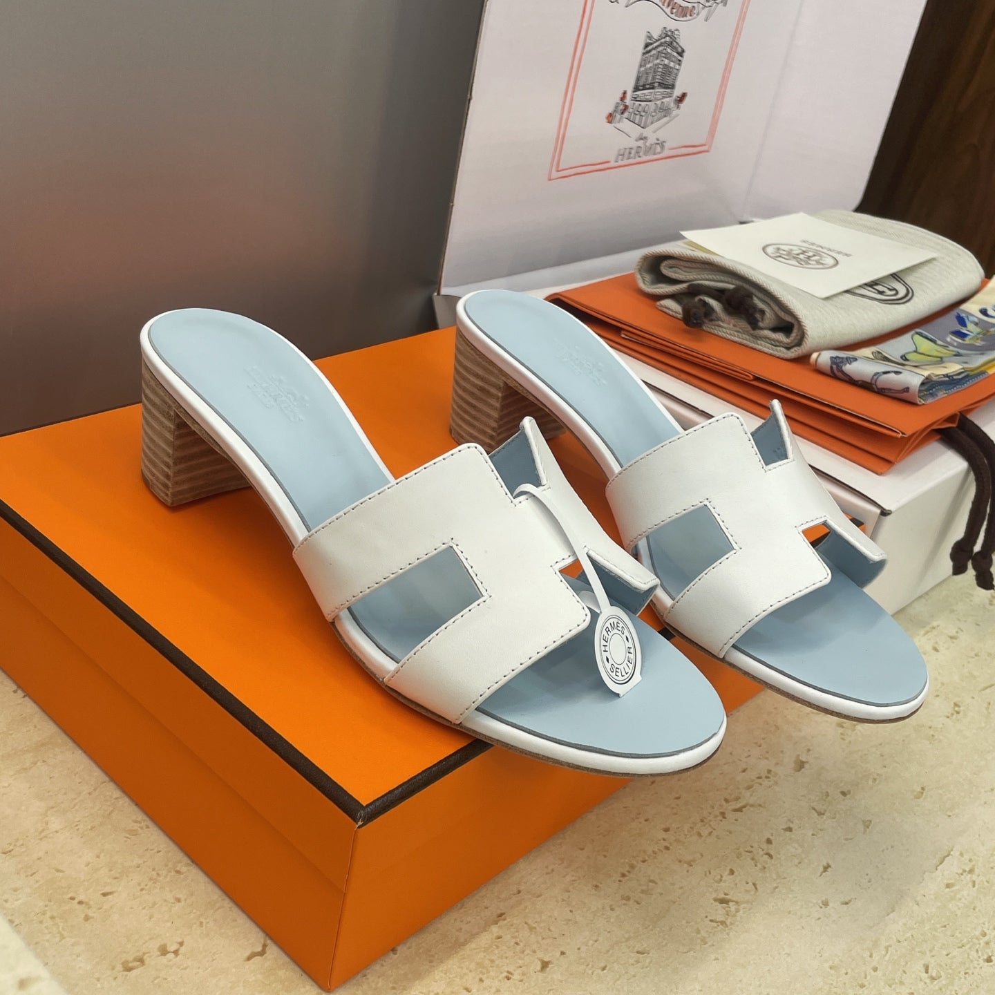 HM 26ss Oran Sandals 45 Baby Blue White Calfskin 607230