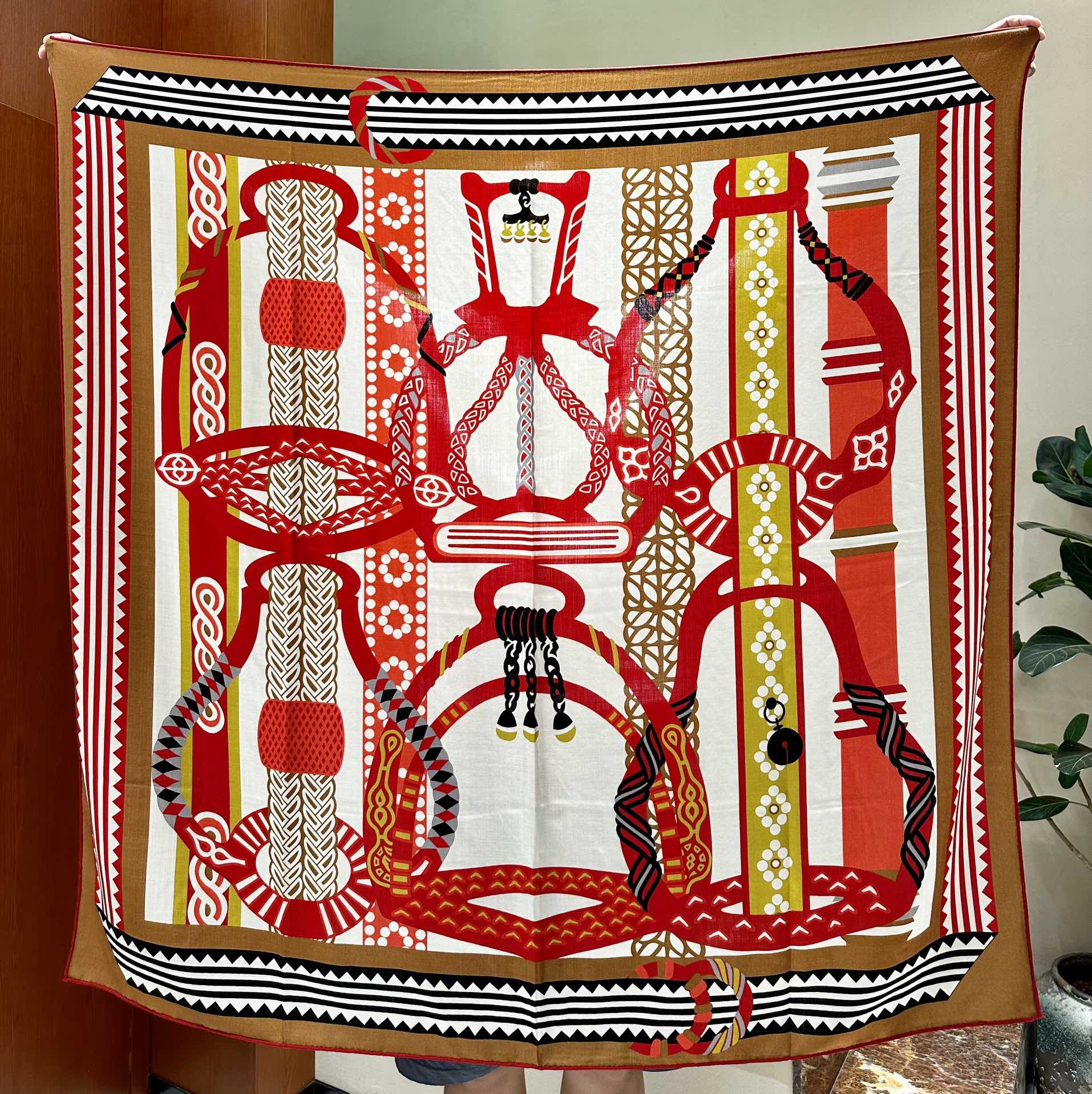 Fantaisie d'Etriers Scarf  140 CM Red Colorful Silk