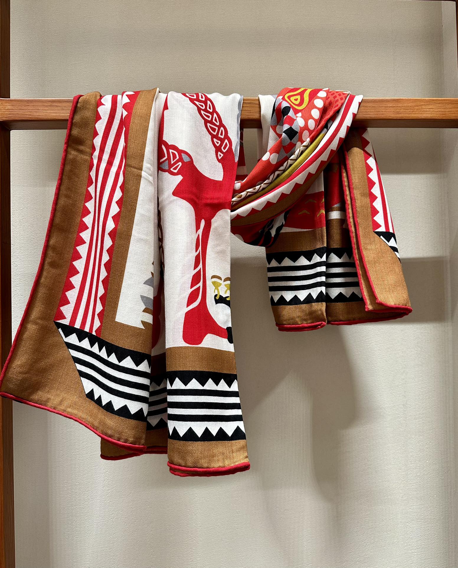 Fantaisie d'Etriers Scarf  140 CM Red Colorful Silk