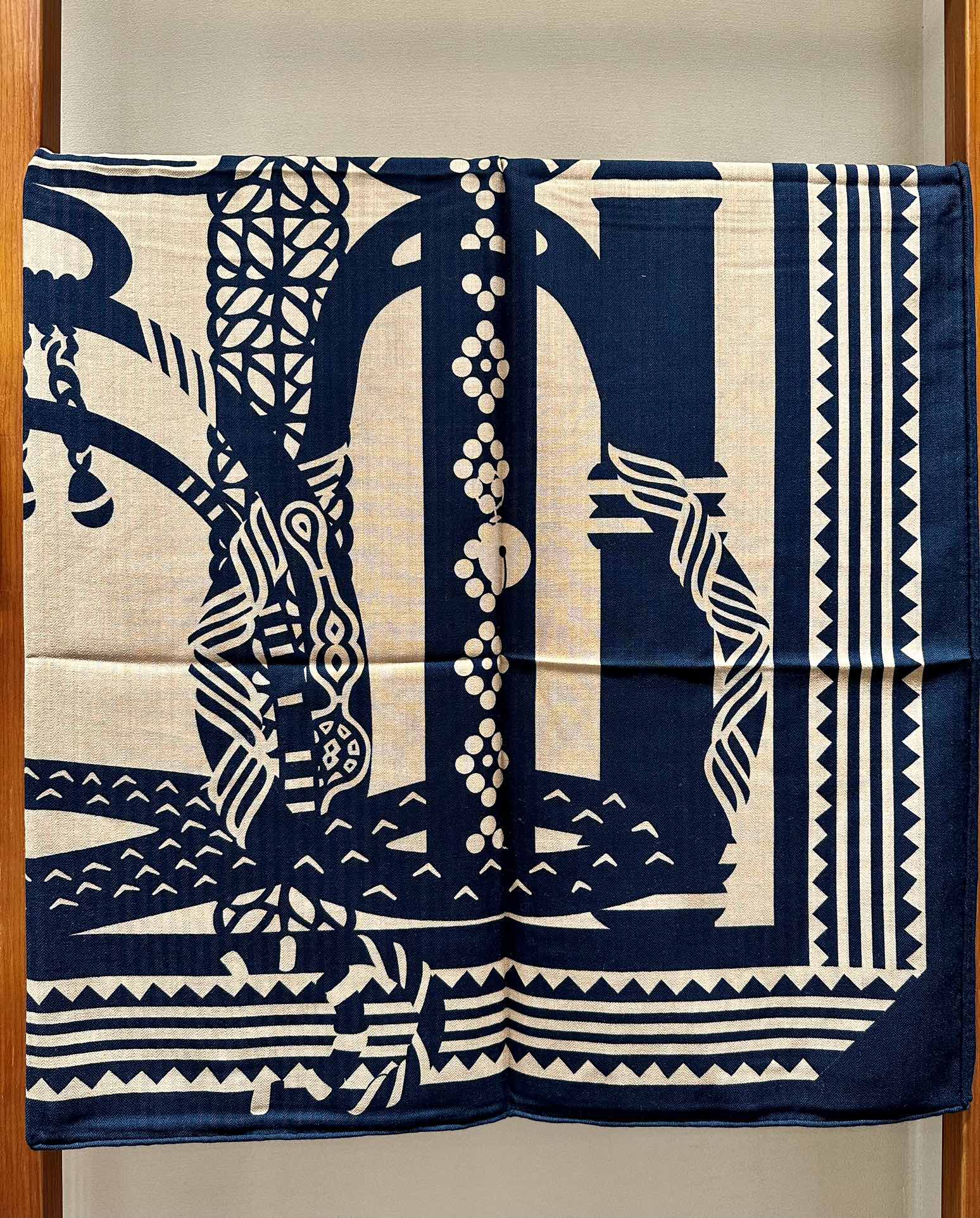 Fantaisie d'Etriers Scarf  140 CM Navy Blue Silk