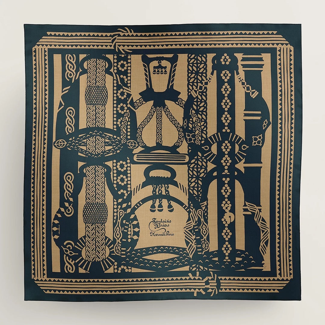 Fantaisie d'Etriers Scarf  140 CM Navy Blue Silk
