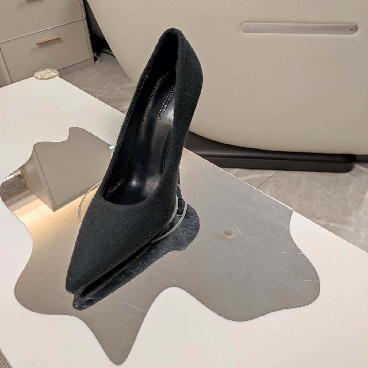 HIGH HEEL PUMPS 90MM IN BLACK WOOL
