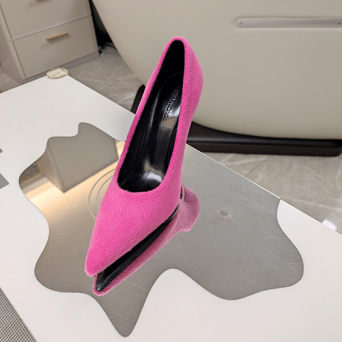HIGH HEEL PUMPS 90MM IN PINK WOOL