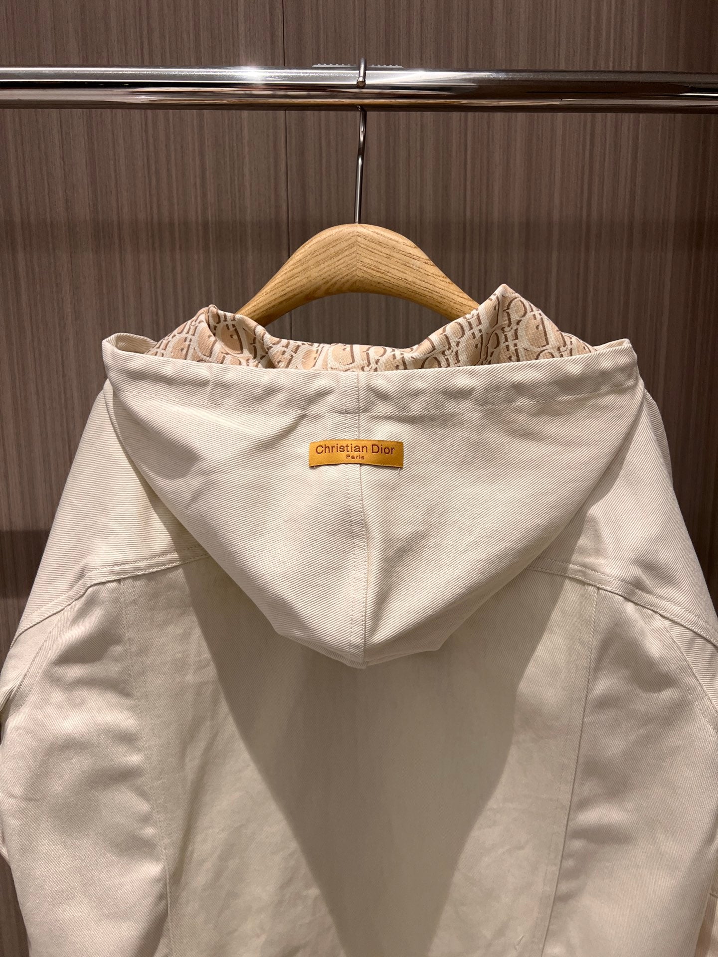 CD Hooded Denim Jacket With Monogram Lining White Beige Cotton