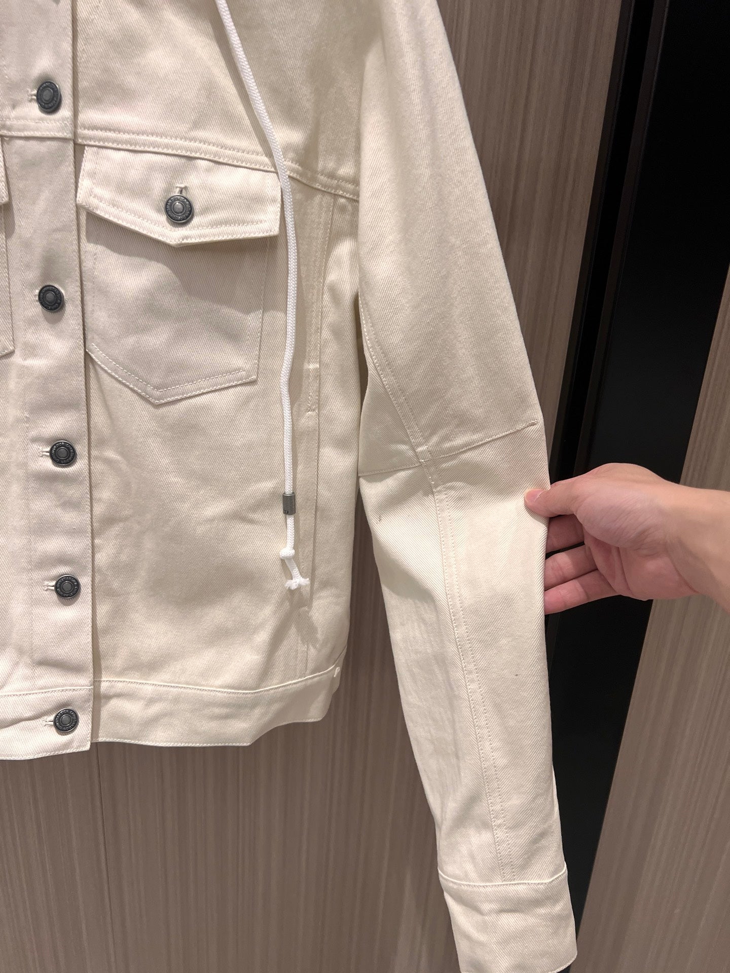 CD Hooded Denim Jacket With Monogram Lining White Beige Cotton