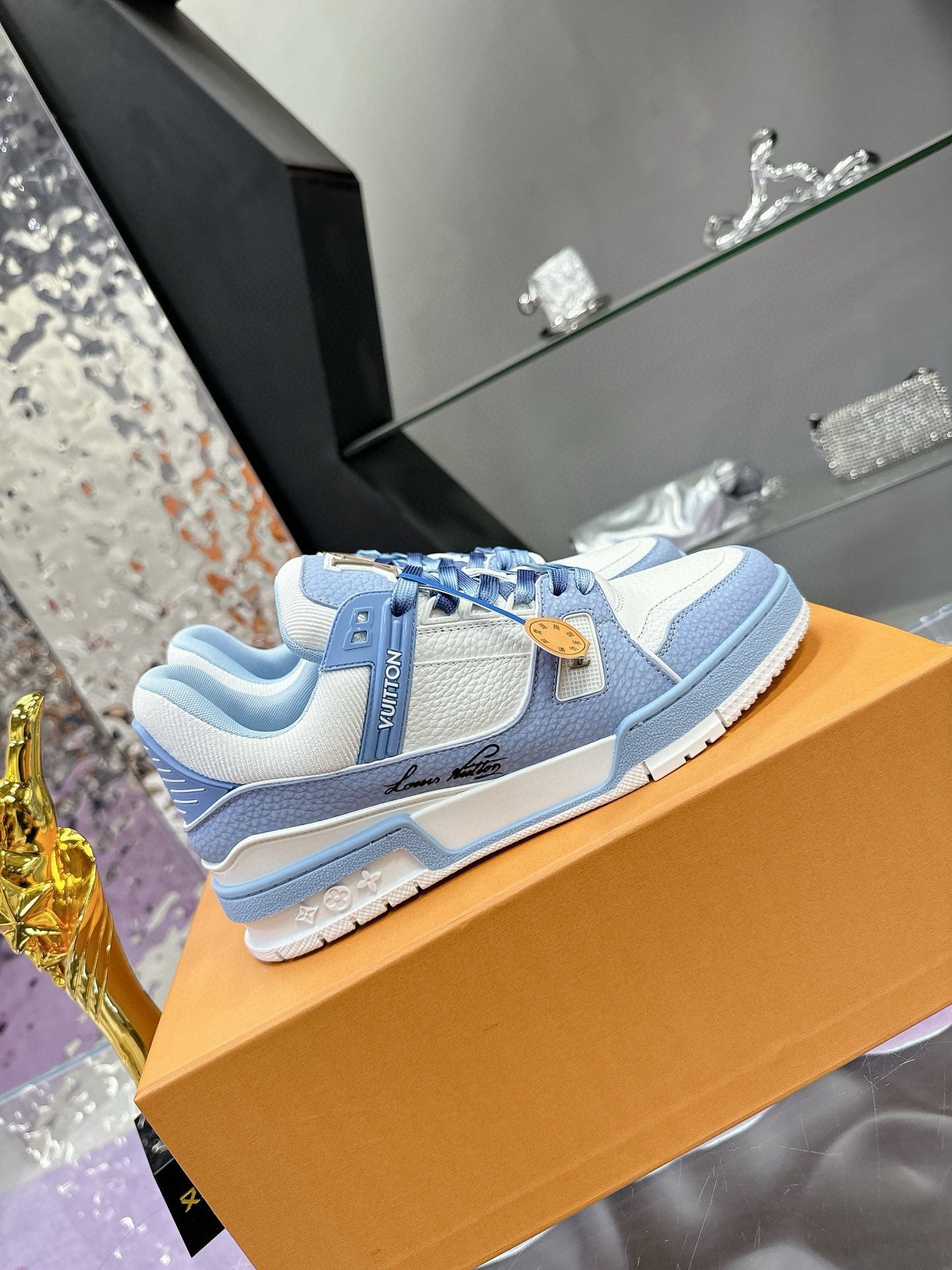 LV Trainer Sneaker Blue Mix White Cowhide