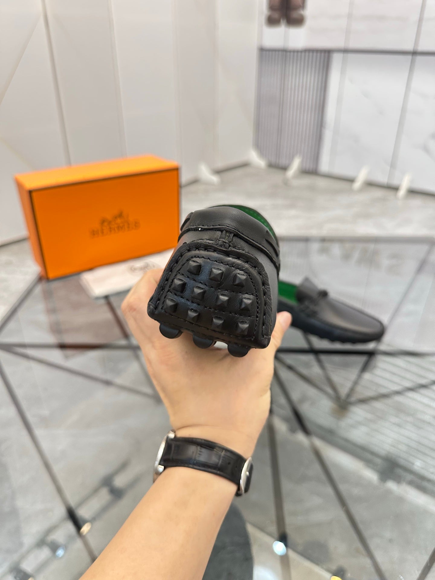 HM Men's Alessandro Loafer Black Green Cowhide 697694