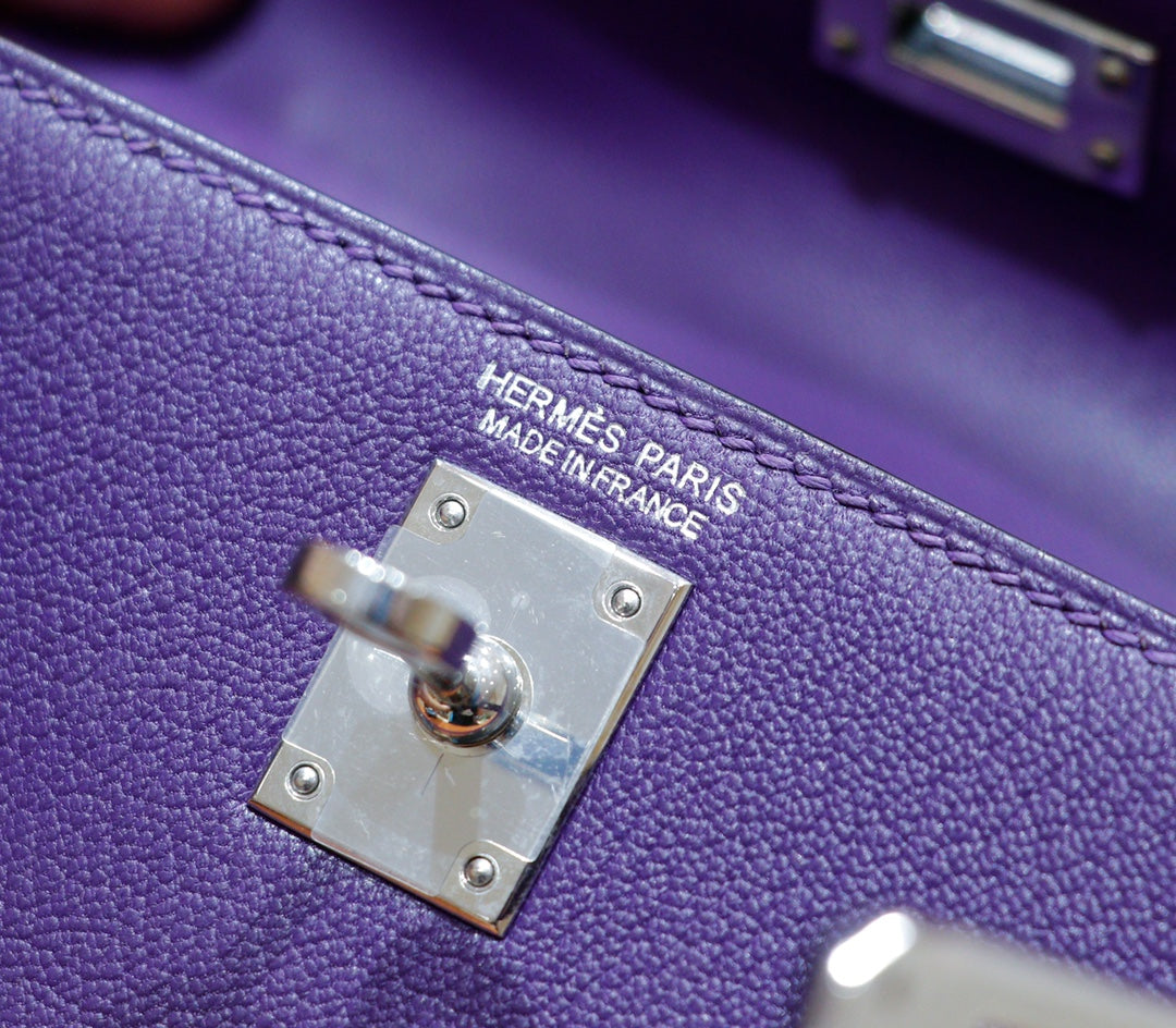 HM Mini Kelly 19cm Purple Epsom Silver Hardware