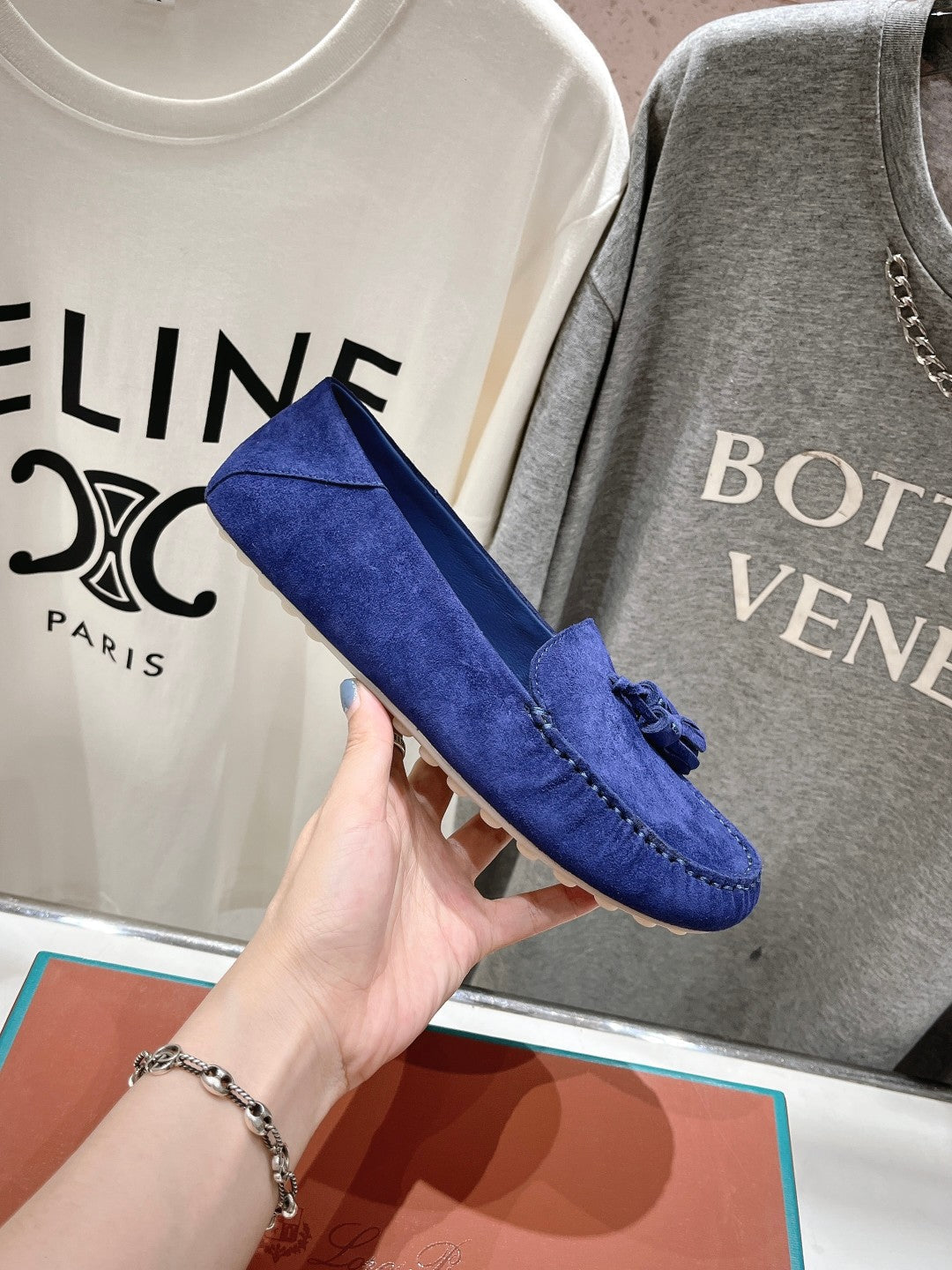 dot sole walk mocassin blue suede