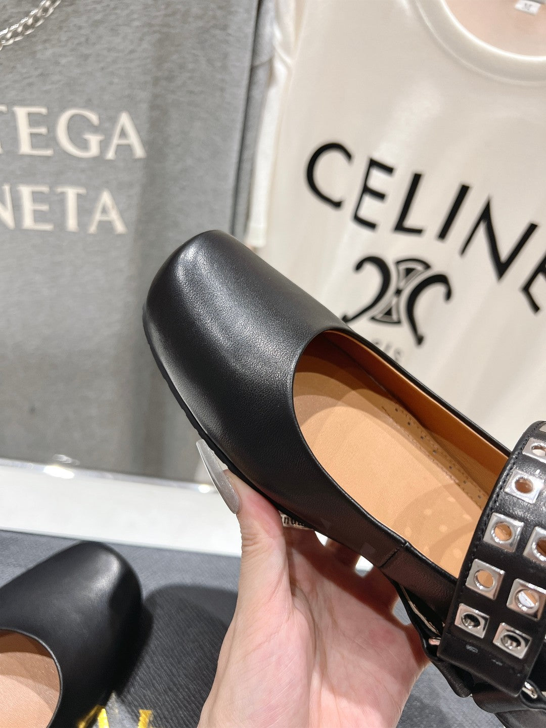 Alaila Biker Ballet Flats In Black Cowhide 911434