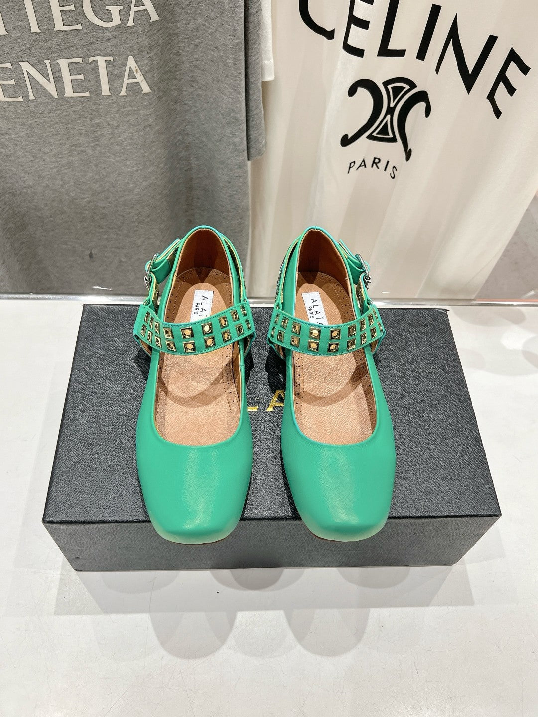 Alaila Biker Ballet Flats In Seafoam Green Cowhide 911446