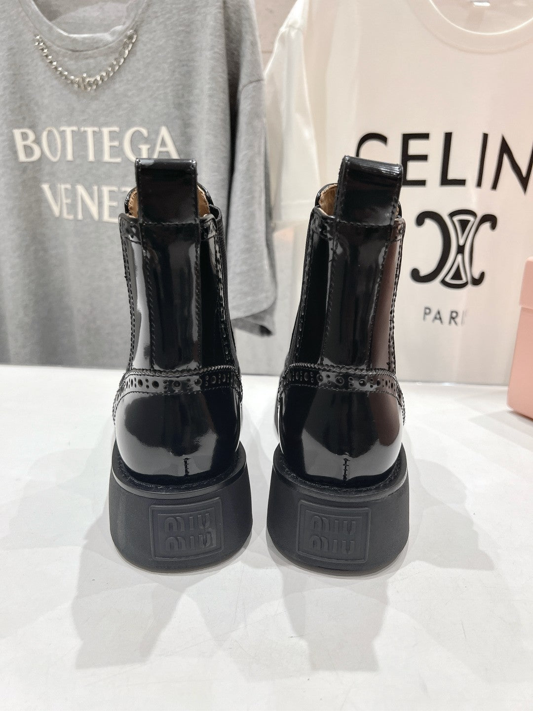 Miu Ankle Boots Black Polished Calfskin