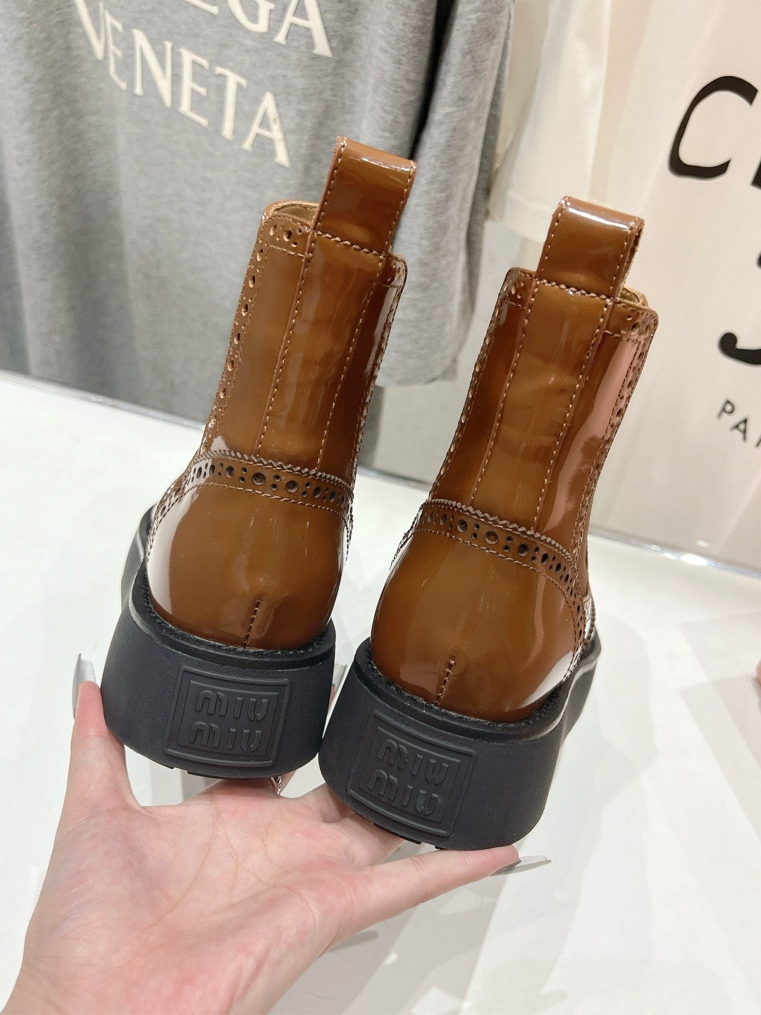 Miu Ankle Boots Caramel Brown Polished Calfskin