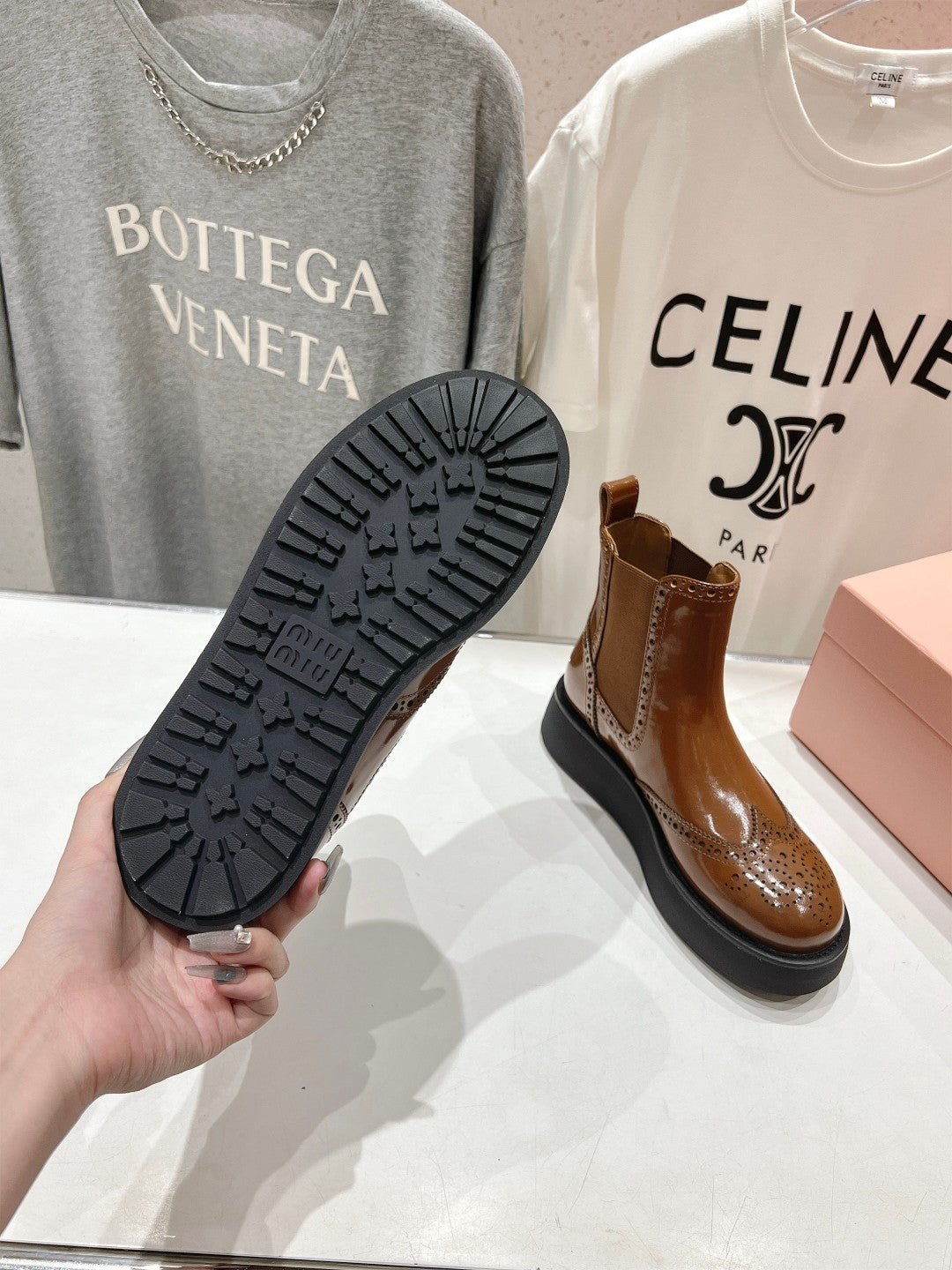 Miu Ankle Boots Caramel Brown Polished Calfskin