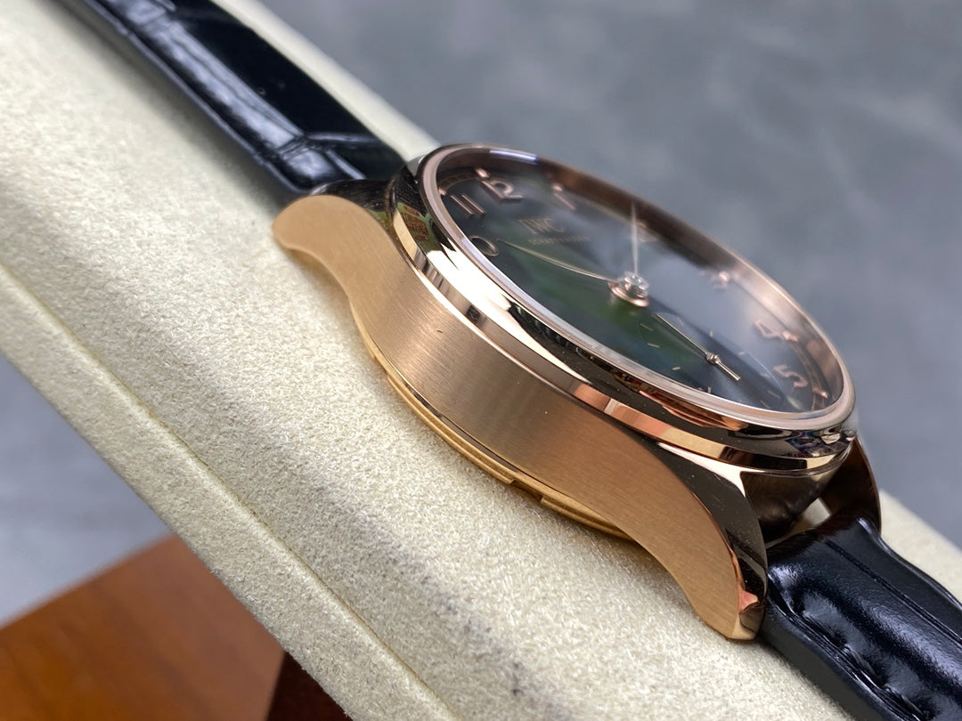 IWC Portuguese 40.4mm Black Dial Pink Gold Case Leather