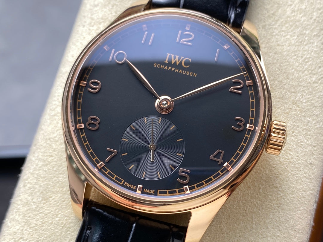 IWC Portuguese 40.4mm Black Dial Pink Gold Case Leather