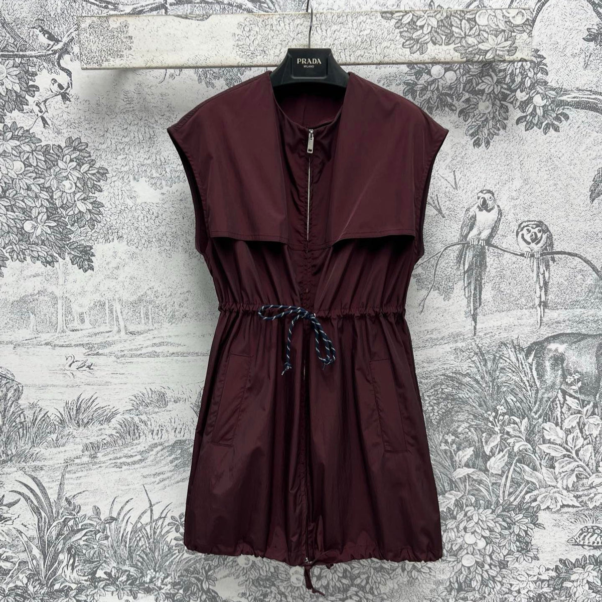 Prada 25 Sleeveless Waist Dress Red Burgundy Polyester