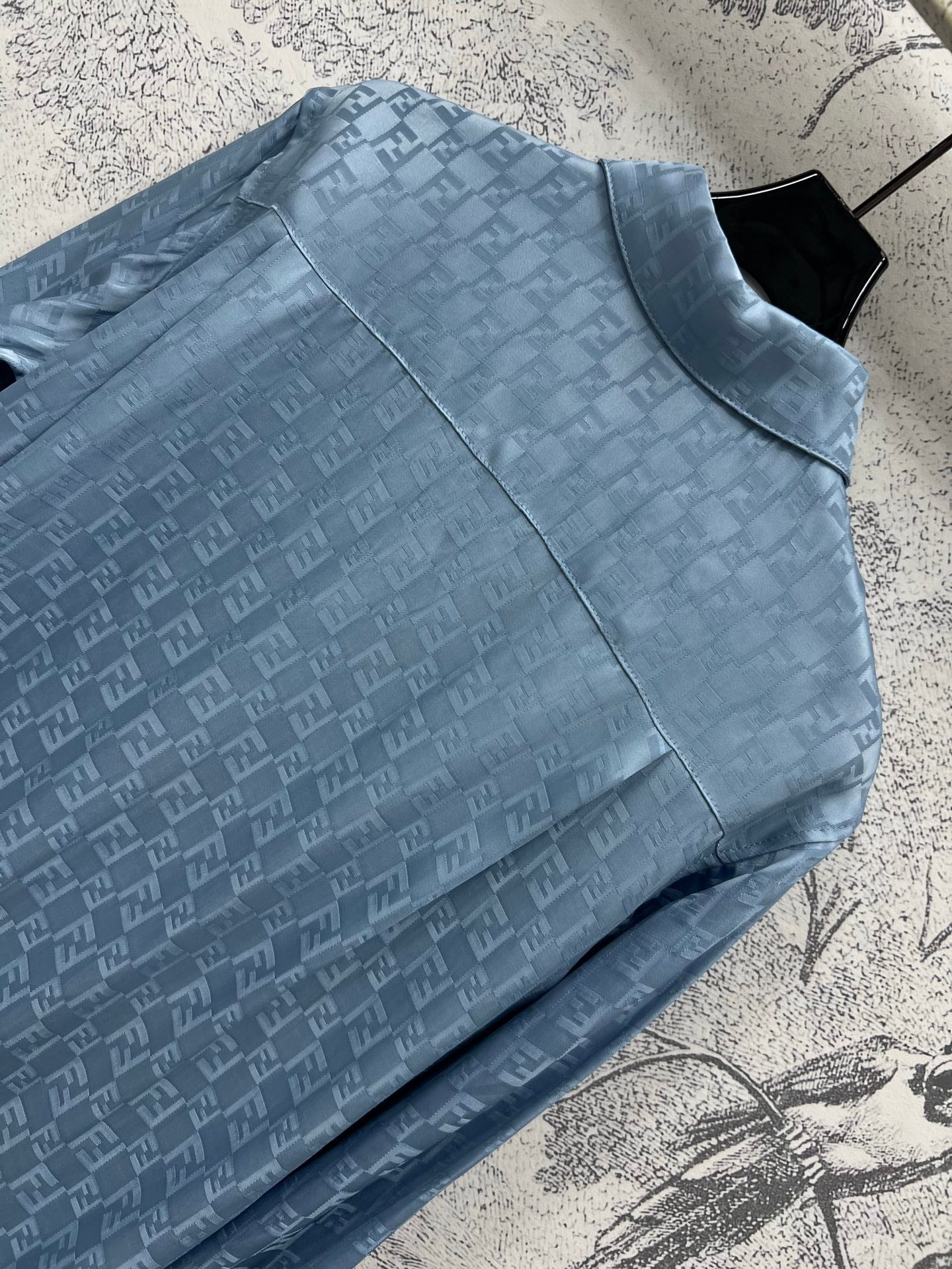 Fendi 25 Double F Shirt Blue Viscose Polyester