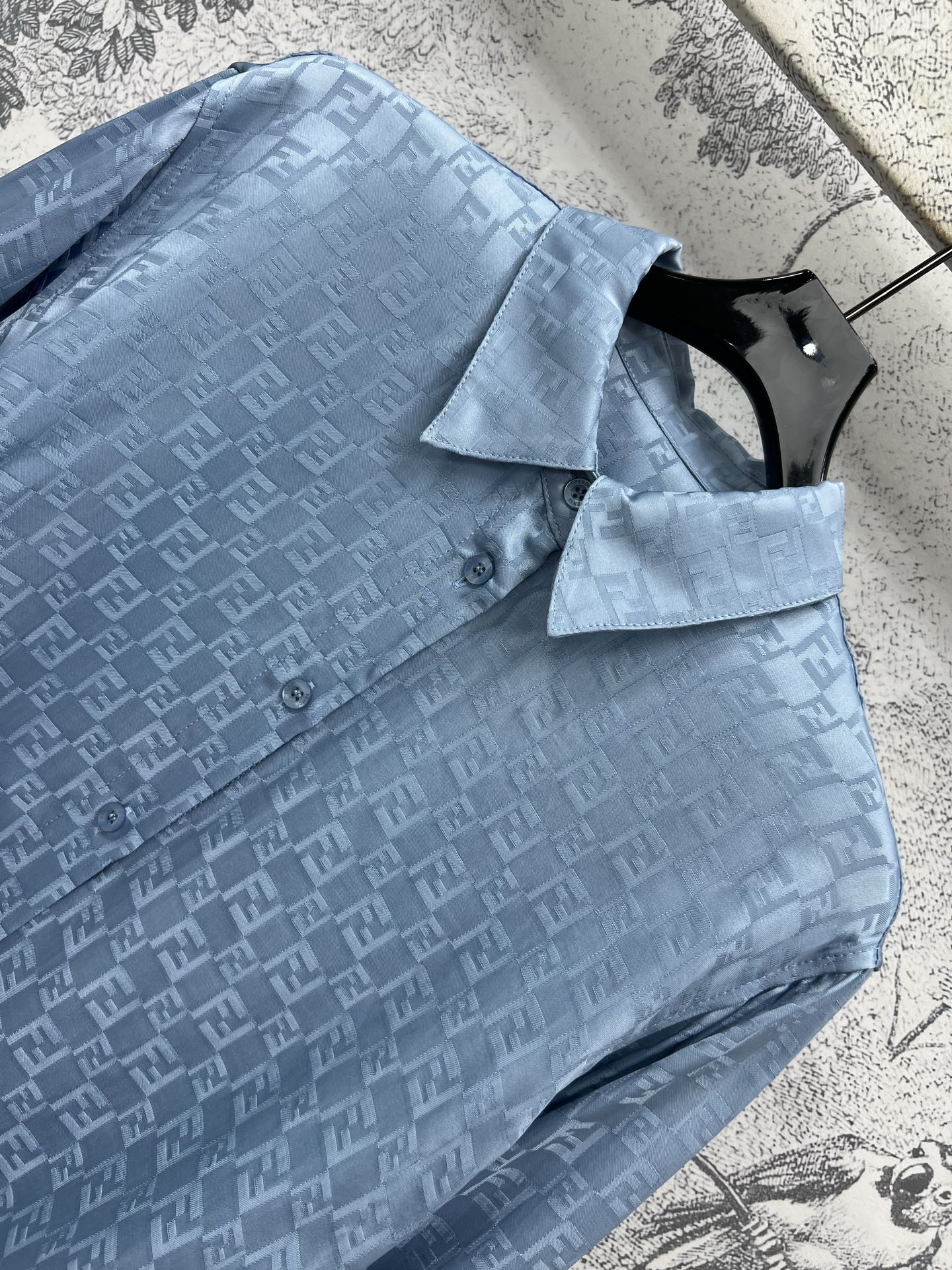 Fendi 25 Double F Shirt Blue Viscose Polyester