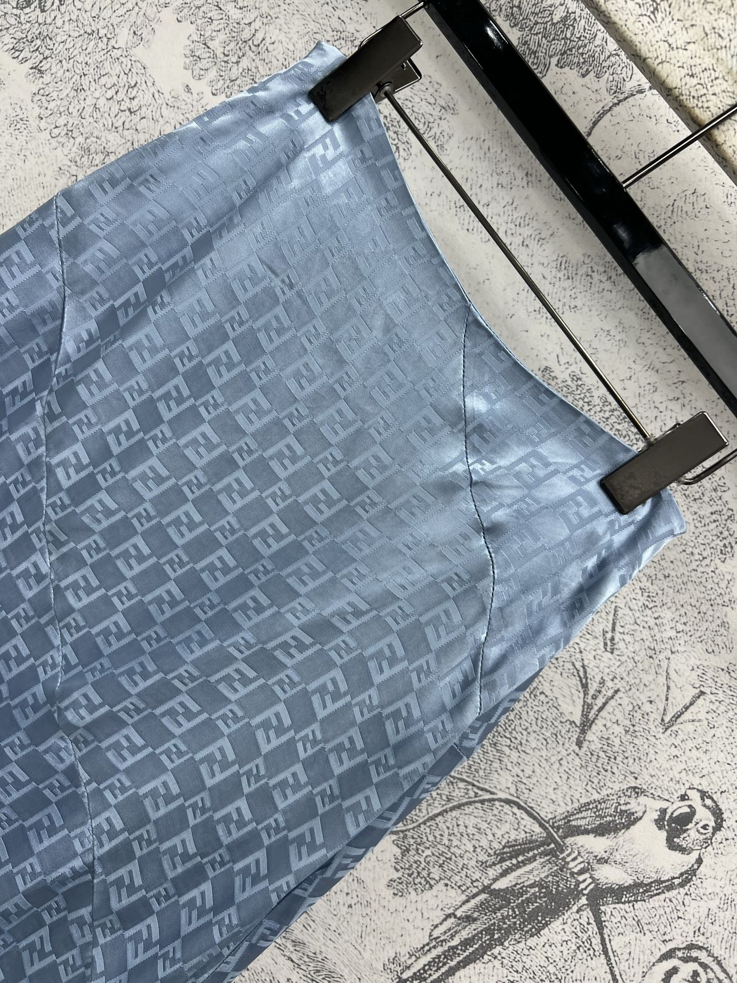 Fendi 25 Double F Irregular Skirt Blue Viscose Polyester