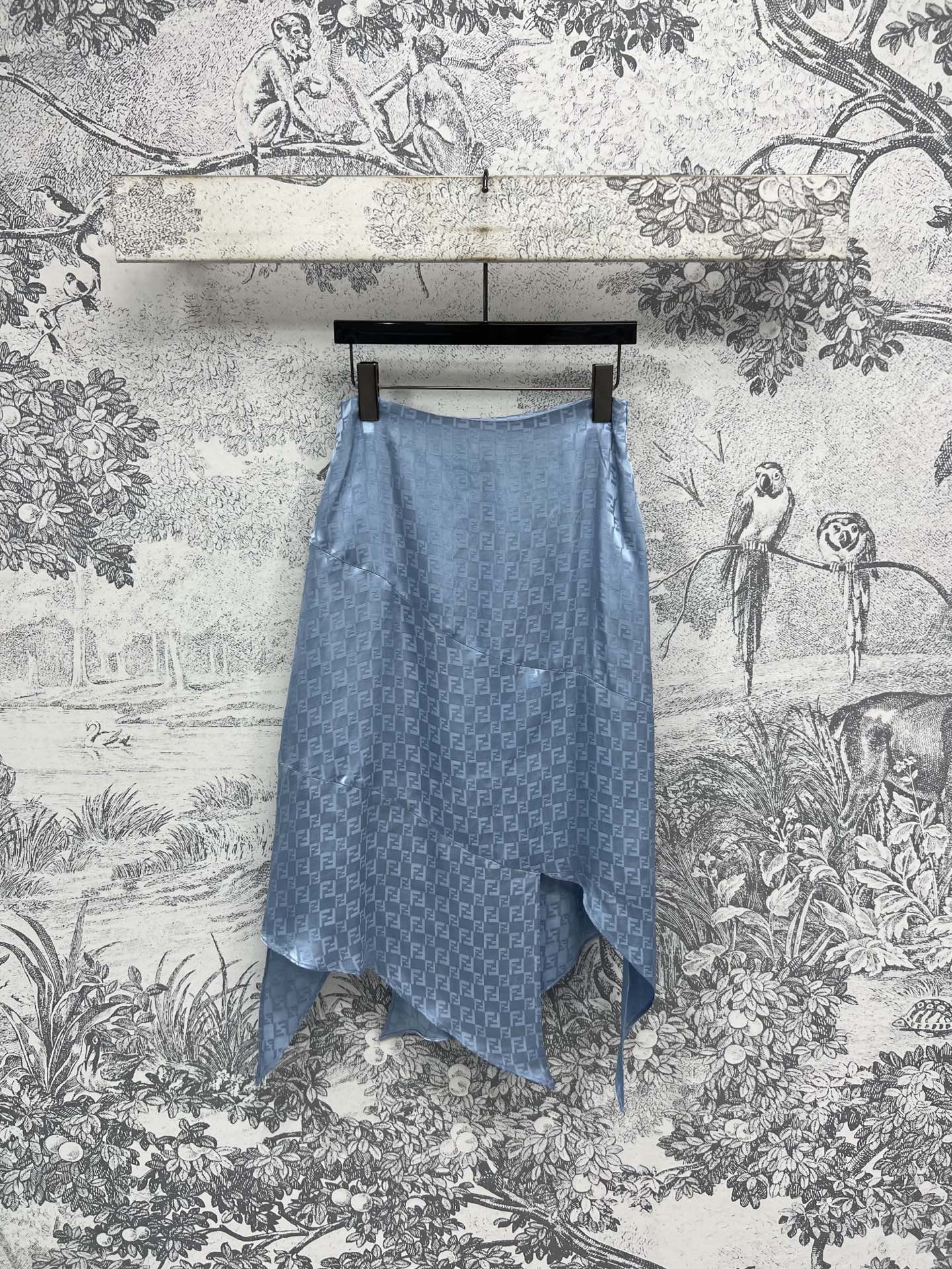 Fendi 25 Double F Irregular Skirt Blue Viscose Polyester