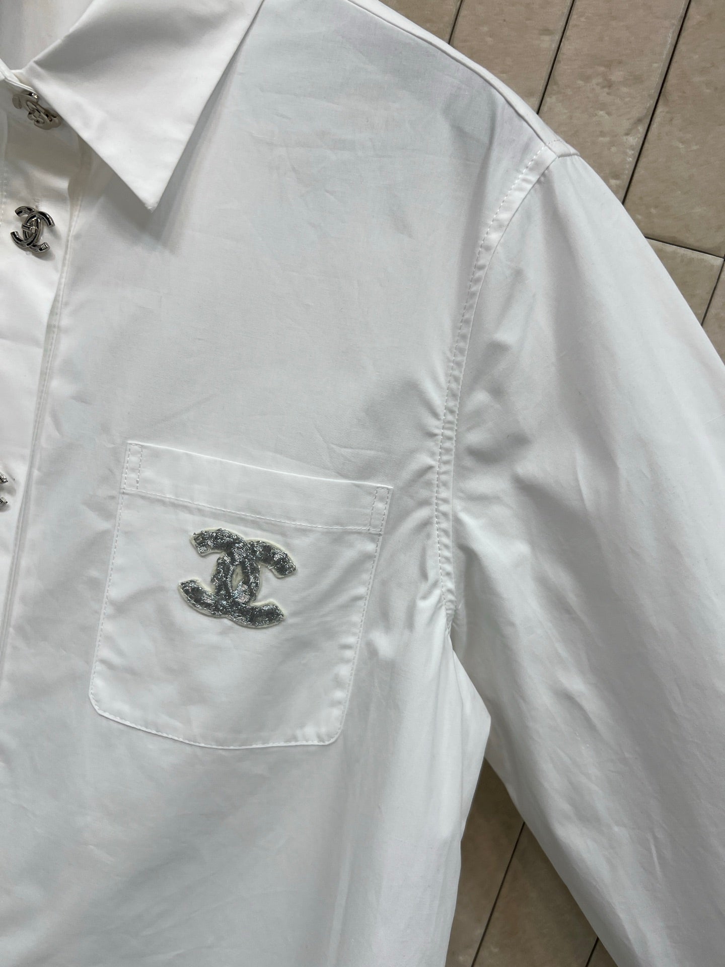 Chanel 2026 Logo Embroidered Shirt White Cotton 356991