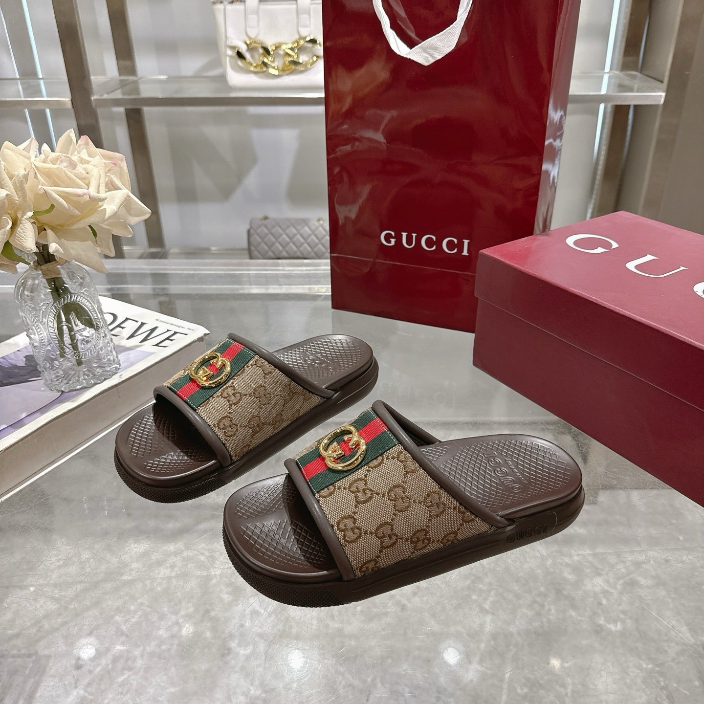 GG Men's 25 Slide Brown Canvas Rubber 720570