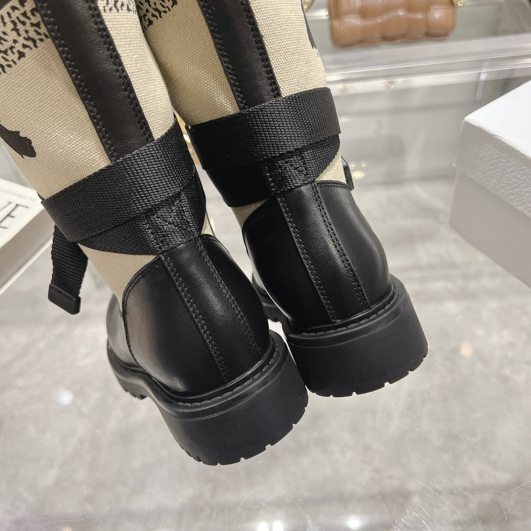 CD D-Major Boot Black Mix Beige Calfskin And Canvas