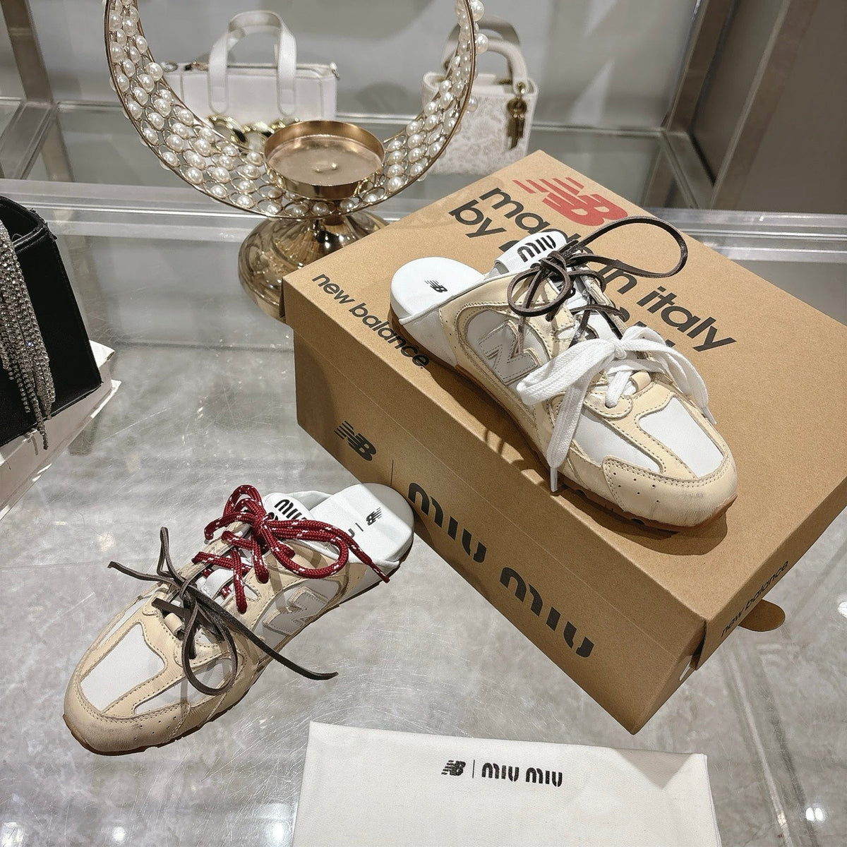 Miu x NB 530 SL Deco Mules Beige mix White Leather 235296