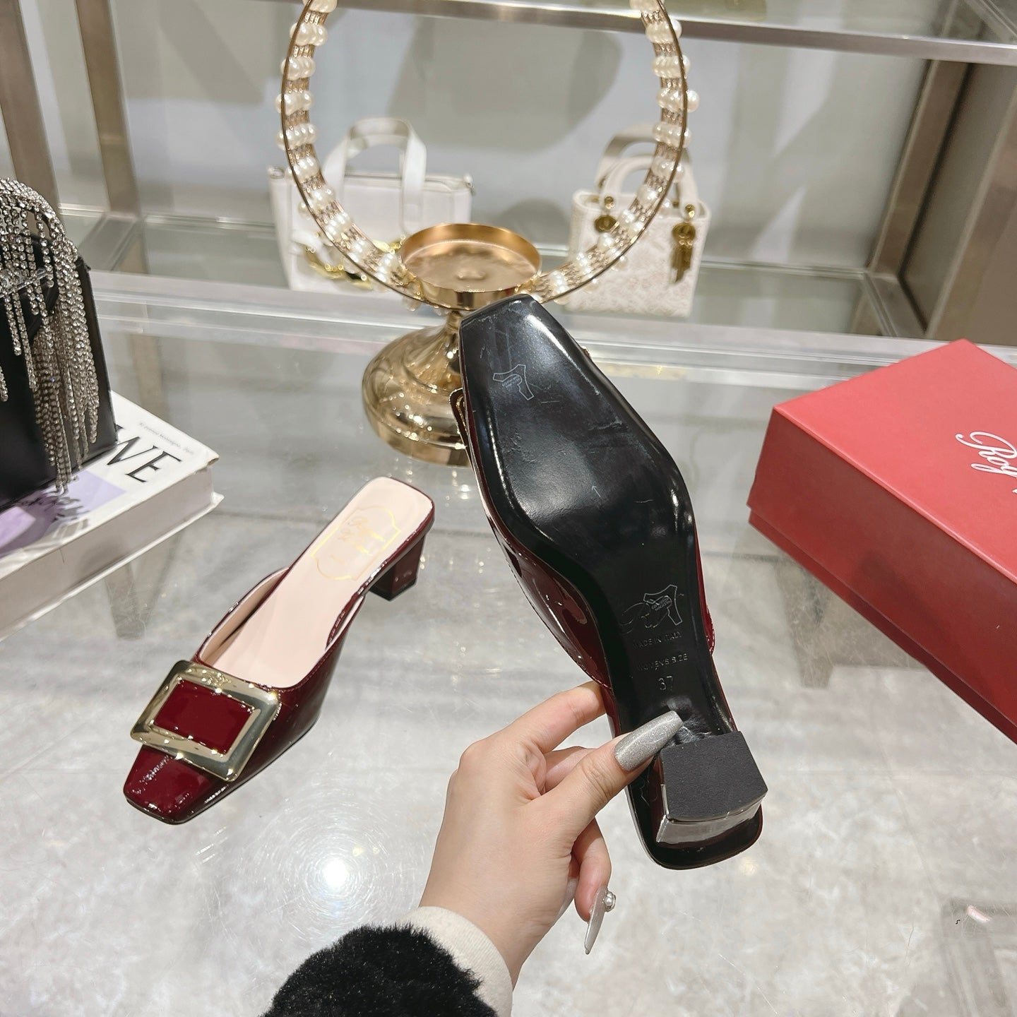 Viv 25 Mules Buckle Red Patent Leather 235351