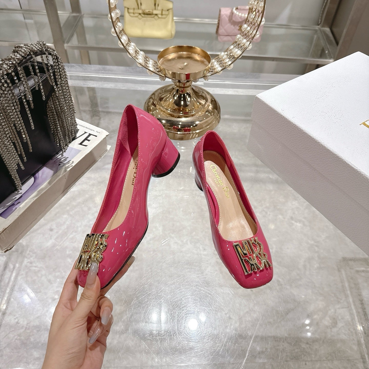 CD 25  Pump Heel Height 3cm Pink Patent Leather 393411