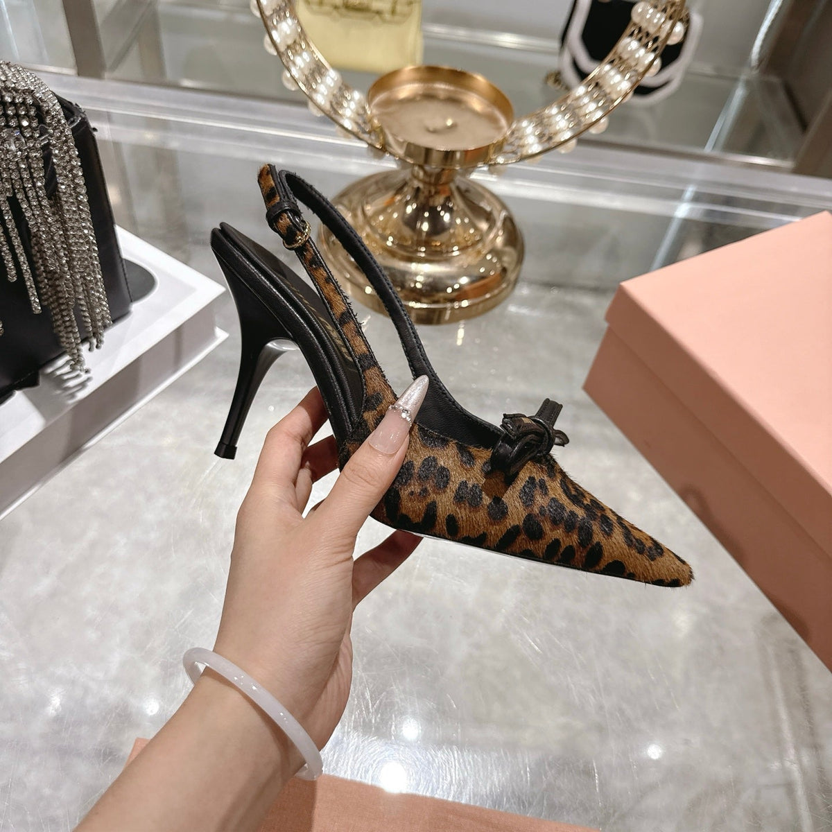 Miu 26 High Heel Slingback 80 Leopard Print Suede Leather 592099