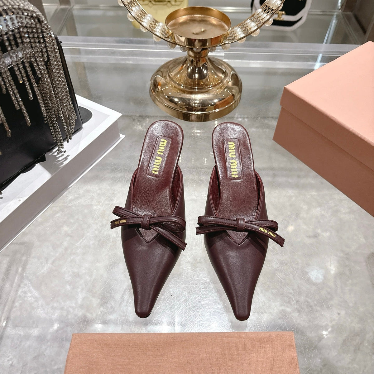Miu 26 Pointed Toe Mule 45 Burgundy Sheepskin 592090