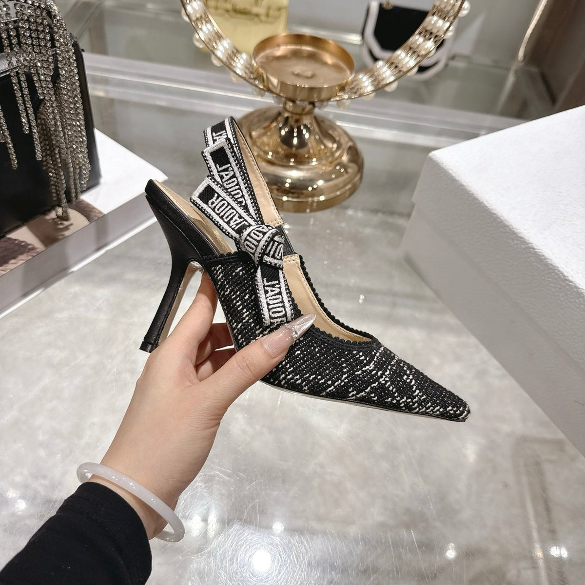 CD 26 Slingback 85mm Black Tweed 592231