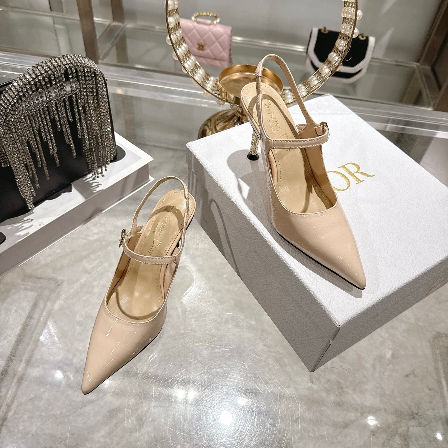 CD 26 Mary Jane High Heels 80 Beige Patent Leather 679857