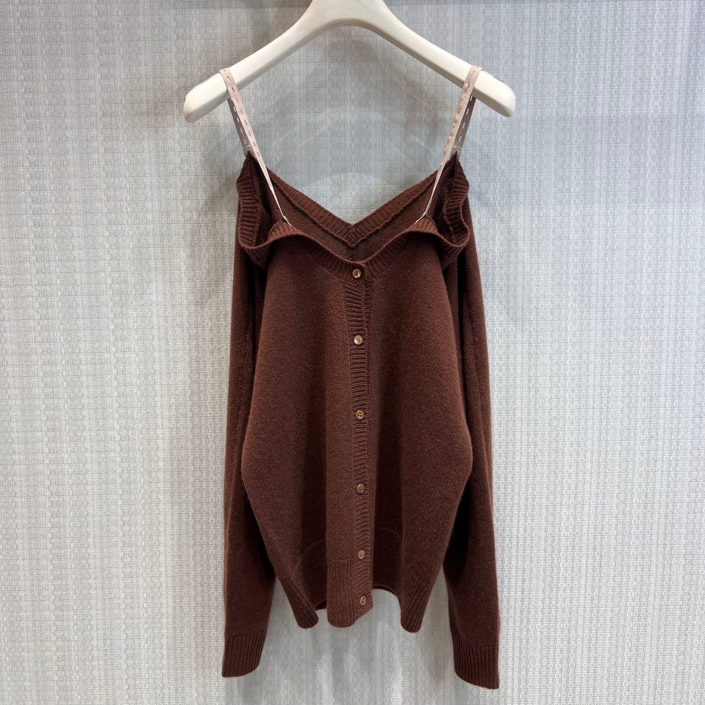 Miumiu 2026 Off-Shoulder Camisole Cardigan Caramel Cashmere 356940