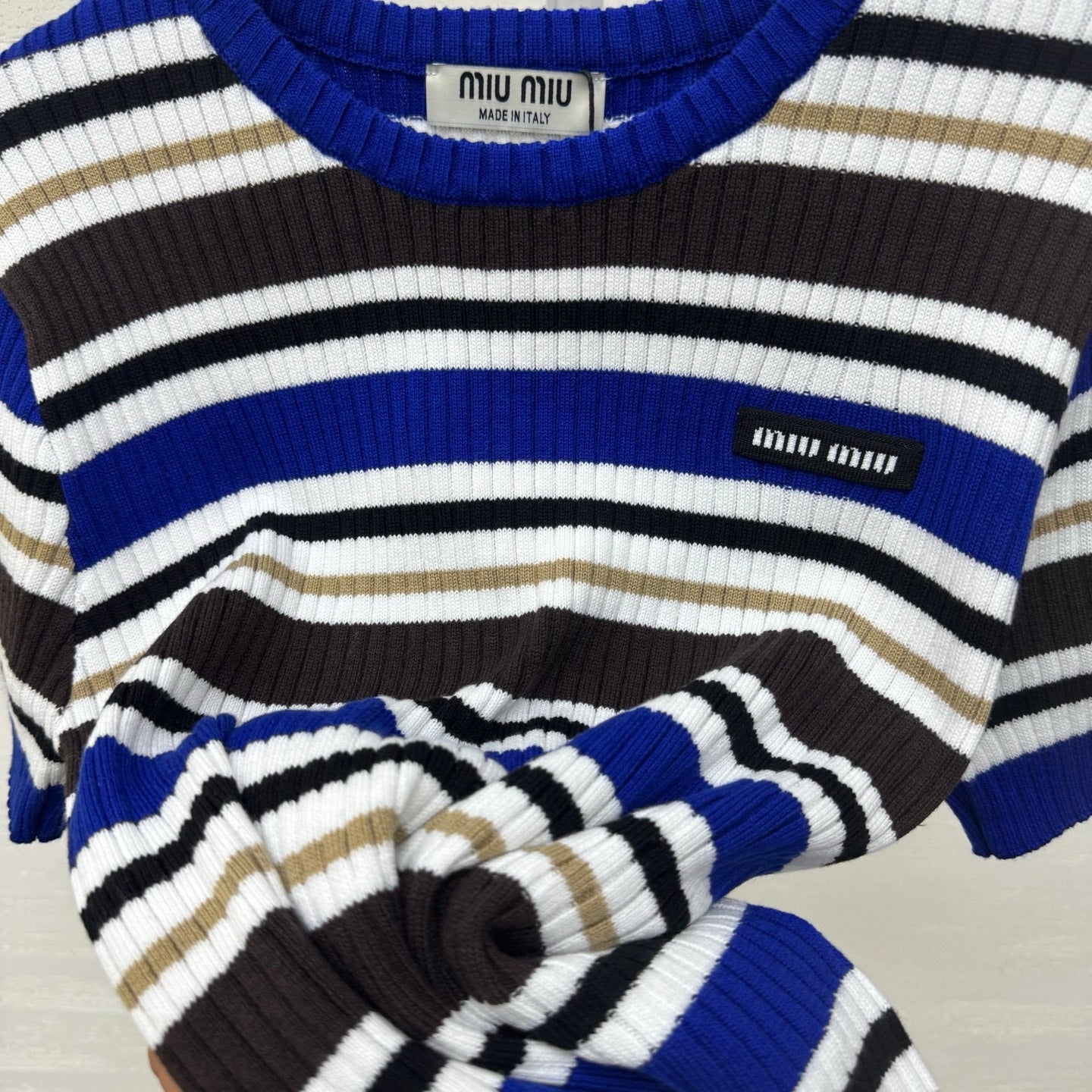 Miumiu 2026 Striped T-shirt Blue White Brown Wool Cashmere 356974