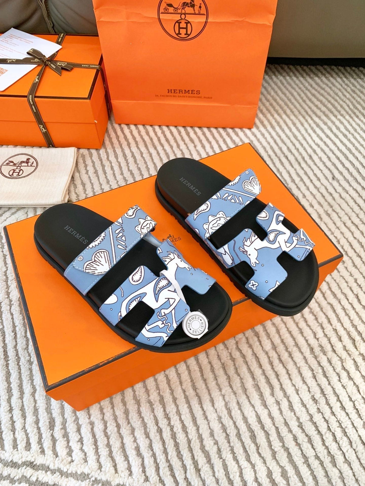 HM Chypre Sandal Cloud Blue With White Pattern Cowhide 963201