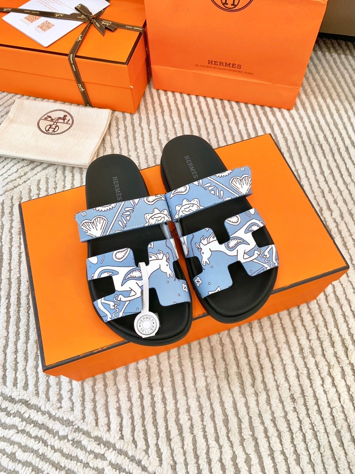 HM Chypre Sandal Cloud Blue With White Pattern Cowhide 963201