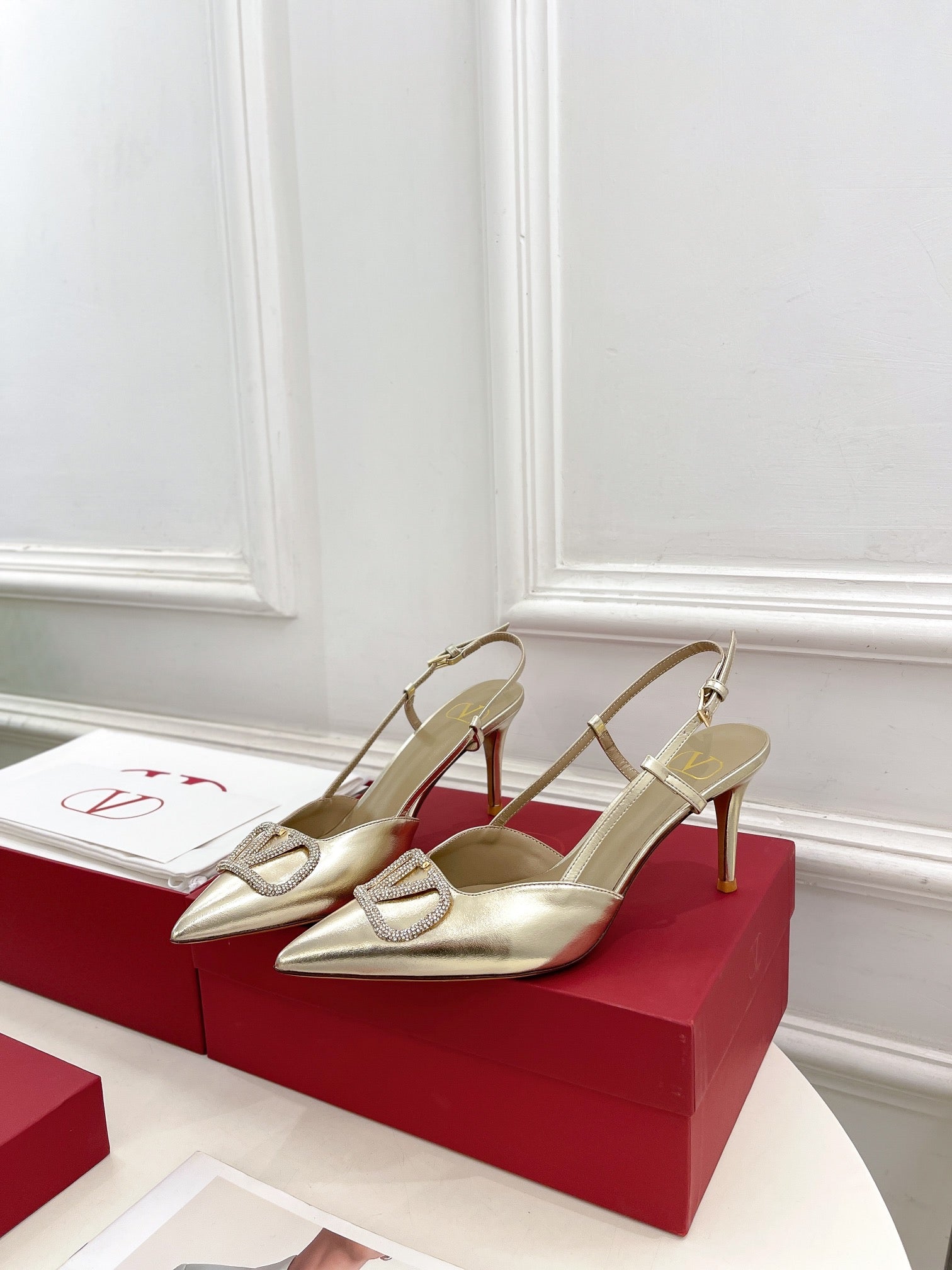 vlogo slingback pump 80 gold metalic calfskin