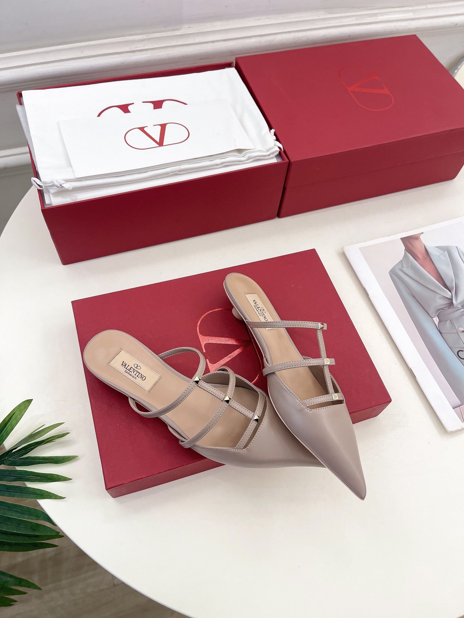 Rockstud Wispy Rose Cannelle Calfskin Mule 20mm