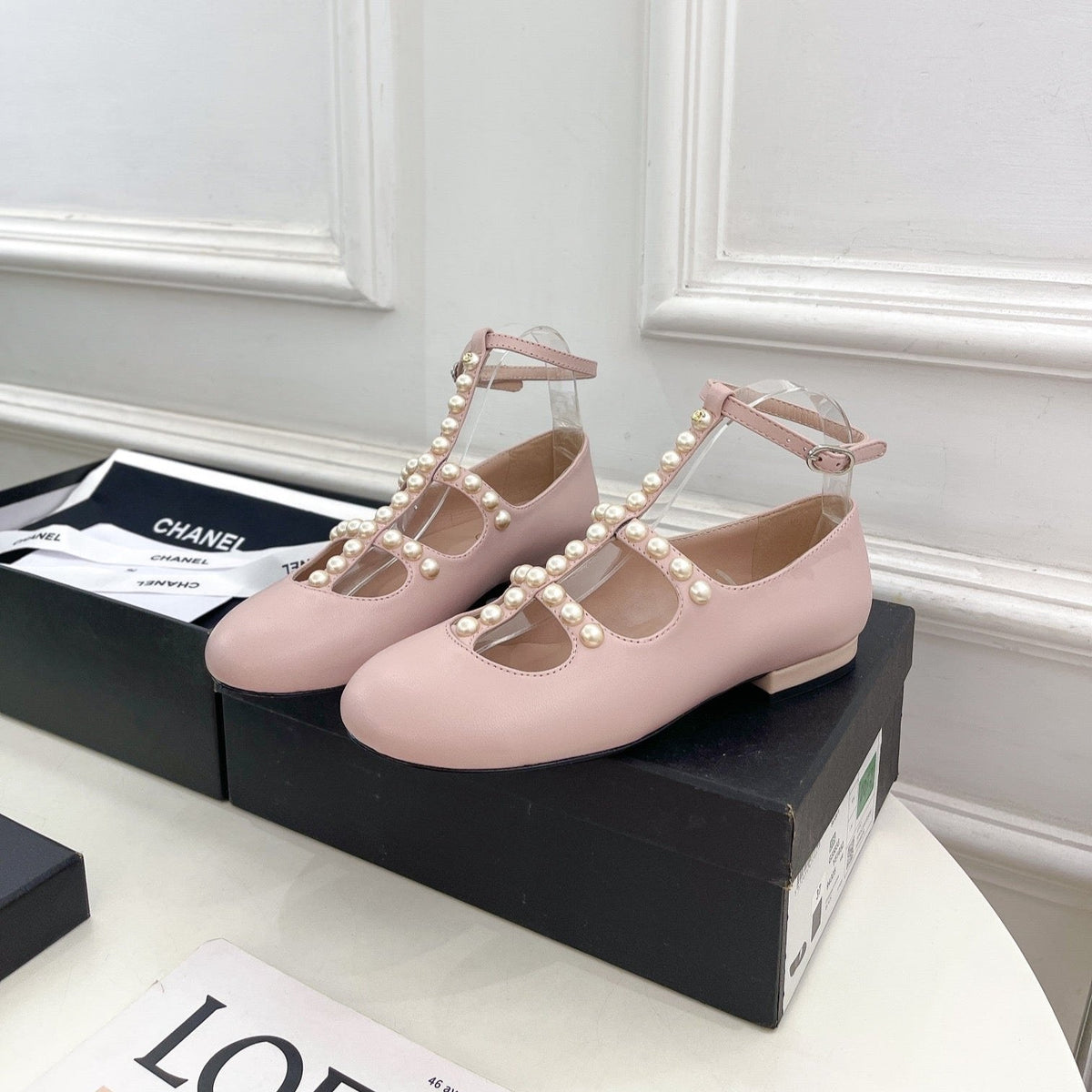 CC Mary Jane 10mm In Light Pink With Small Pearls Lambskin 948760